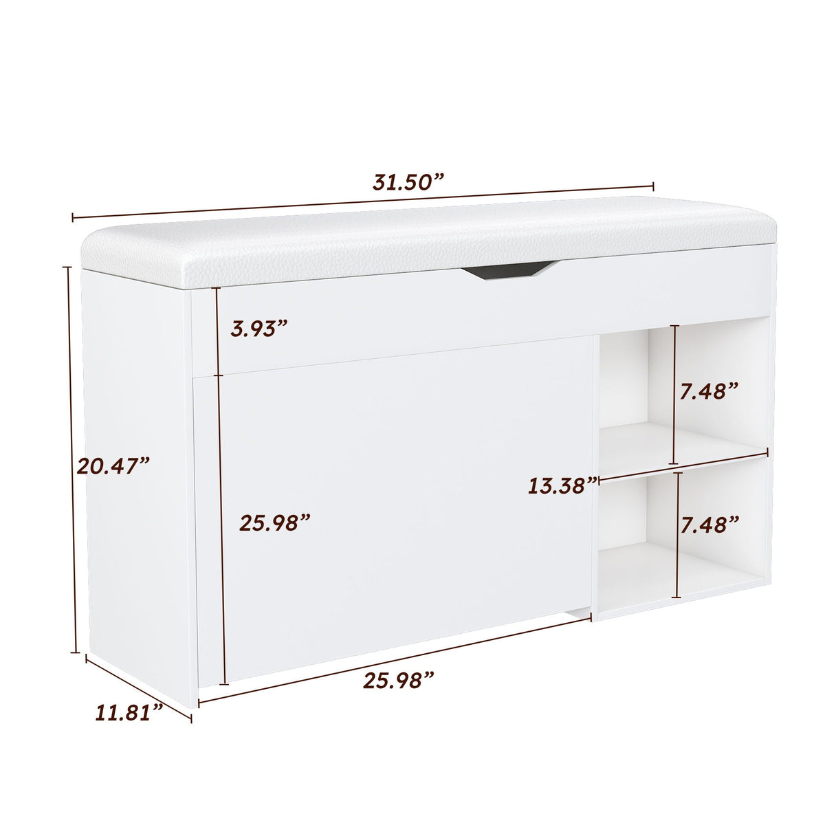 Modern White Entryway Bench with Adjustable 3-Tier Flip-Up Drawers and Hidden Cabinet, photo 10 of 10