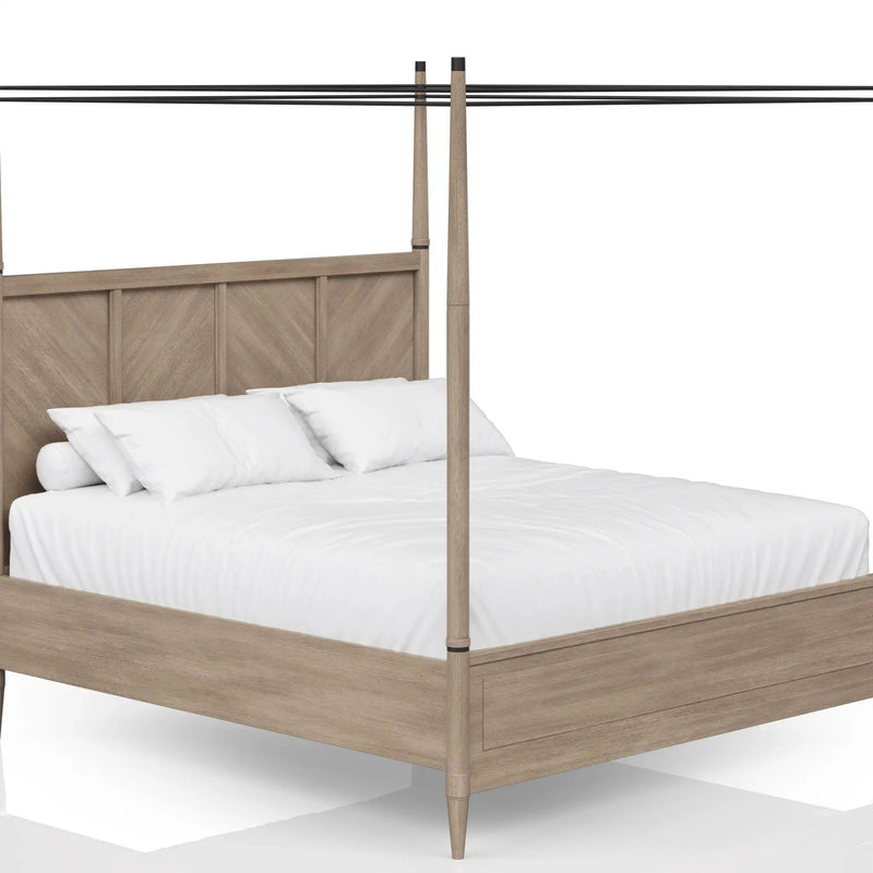 Queen Canopy Bedroom Set With A 2 Drawer Nightstand A Dresser With Poster Mirror And A Door Chest - Sand by Unique Piece Furniture