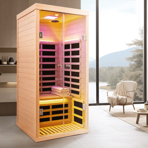 Large Glass Hemlock Sauna with Infrared Heating – One Person, photo 6 of 6