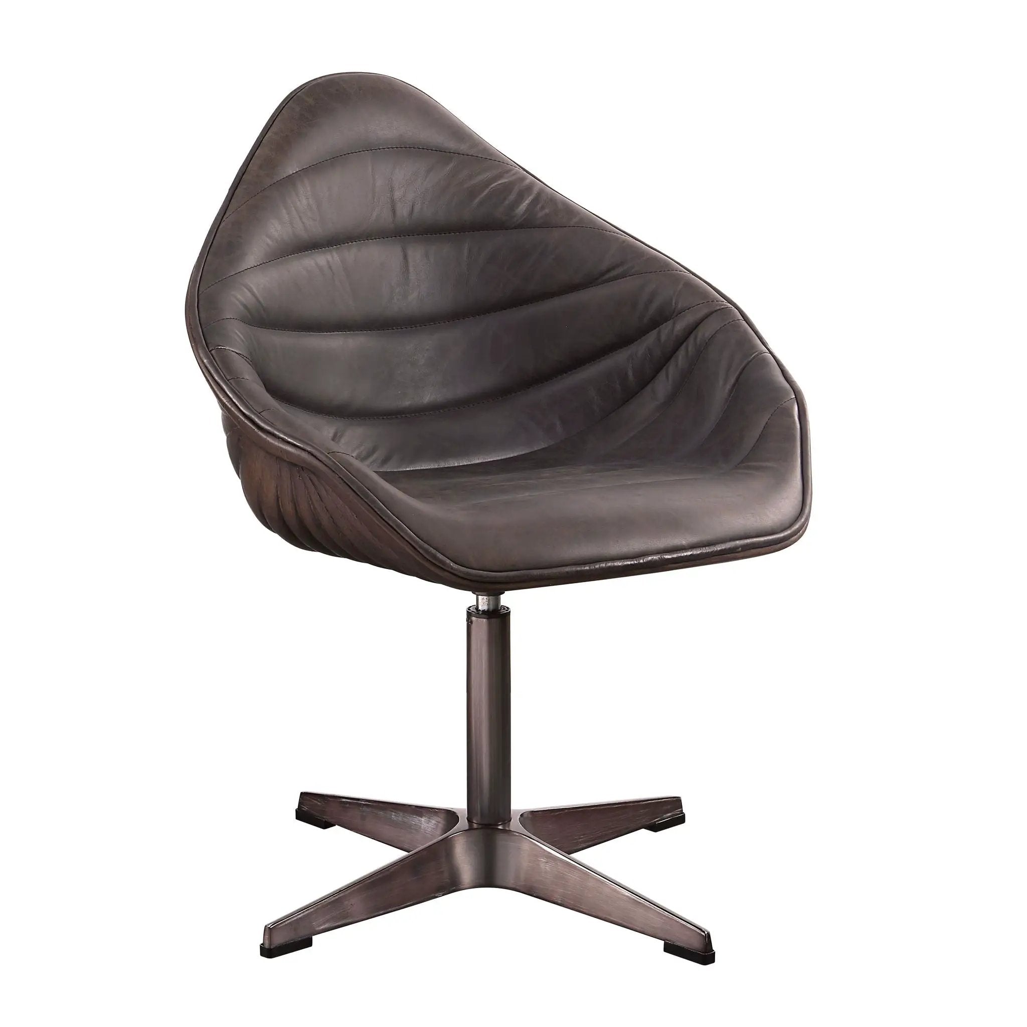 Pipino - Top Grain Leather Accent Chair With Swivel - Antique Ebony by HouseOfZazla