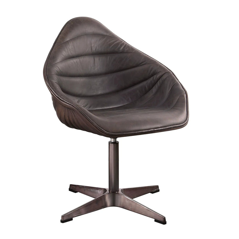 Pipino - Top Grain Leather Accent Chair With Swivel - Antique Ebony by HouseOfZazla