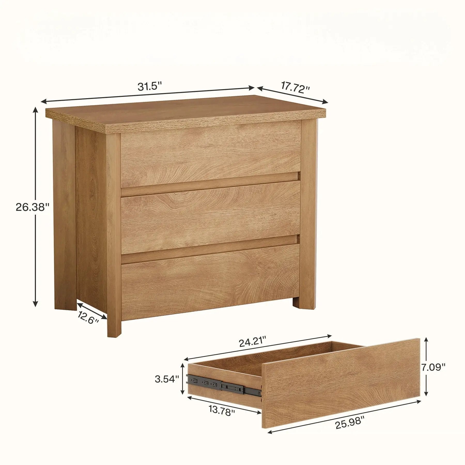 Nightstand With 3 Drawers, Bedside Table, Compact Storage - Brown by HouseOfZazla
