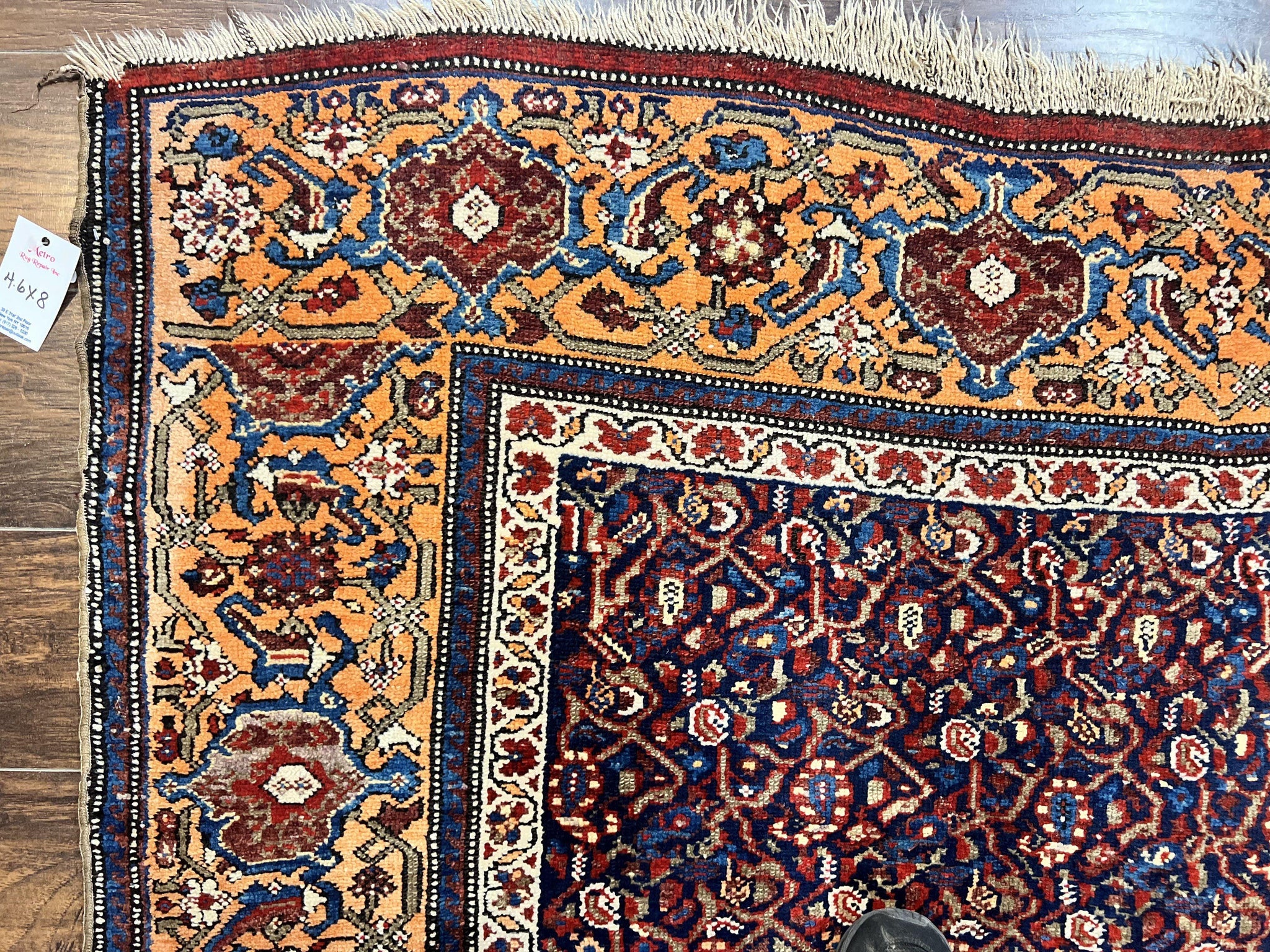 Persian Senneh Rug 4x8, Wool Hand Knotted Antique Kurdish Carpet, Navy Blue Oriental Area Rug, 4 x 8 Rug by Jewel Rugs