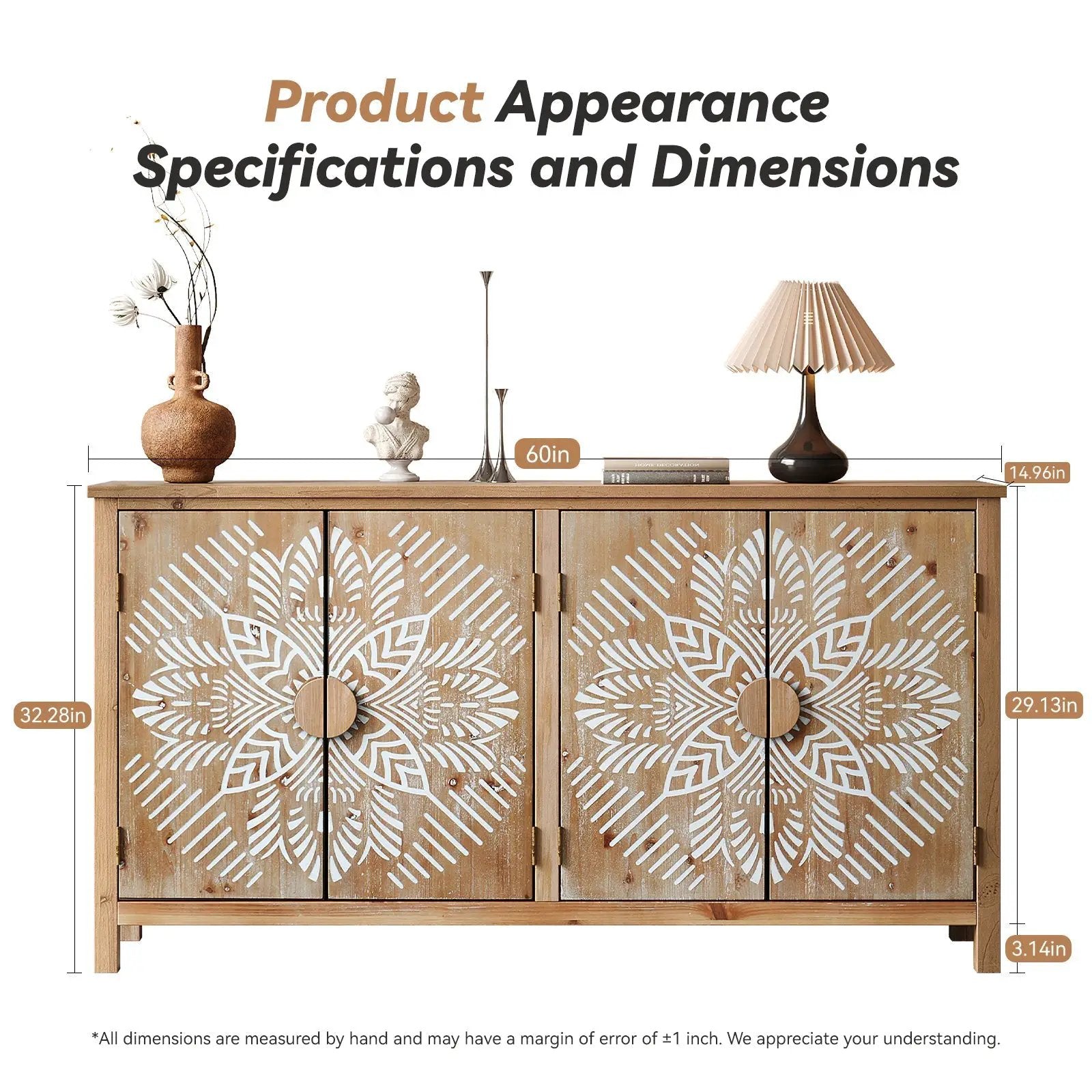 60" Wood Accent Cabinet with 4 Doors Brown and Antique White by HouseOfZazla