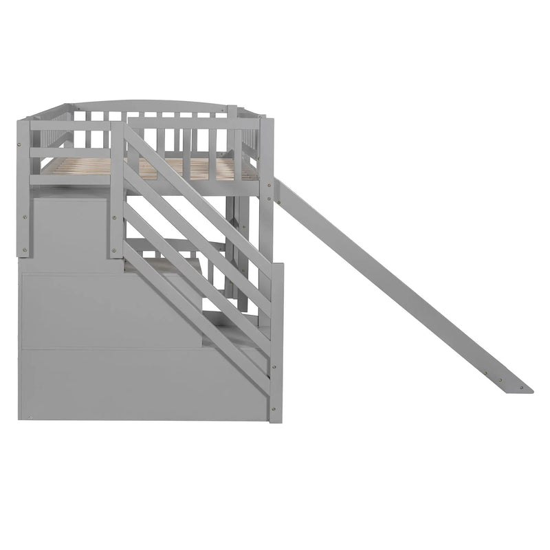 Loft Stairway Bed With 2 Drawers, Convertible Ladder And Slide by HouseOfZazla