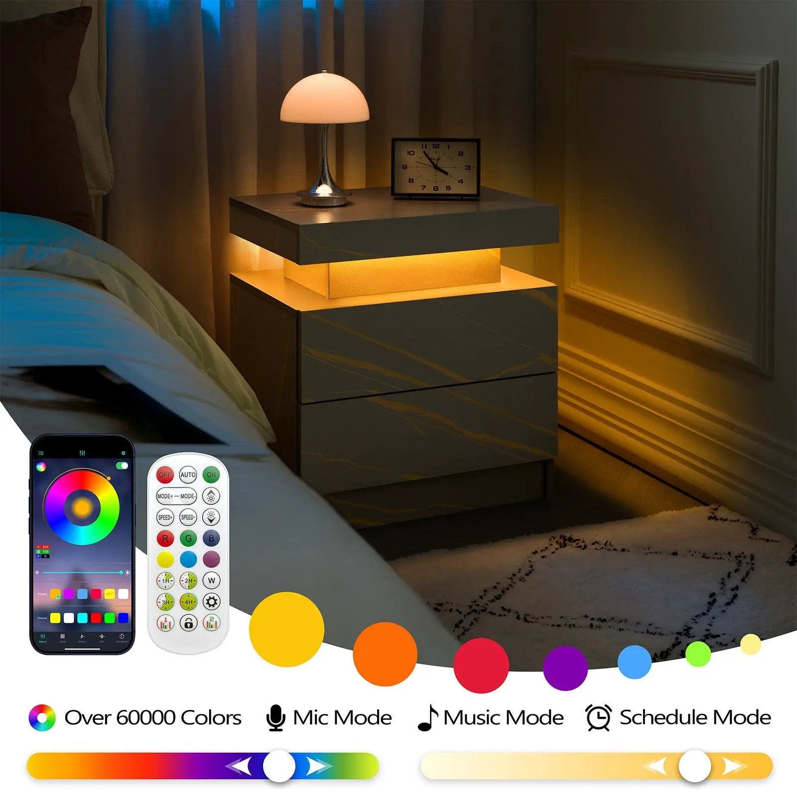 Modern LED Bedside Table with Two Drawers by HouseOfZazla
