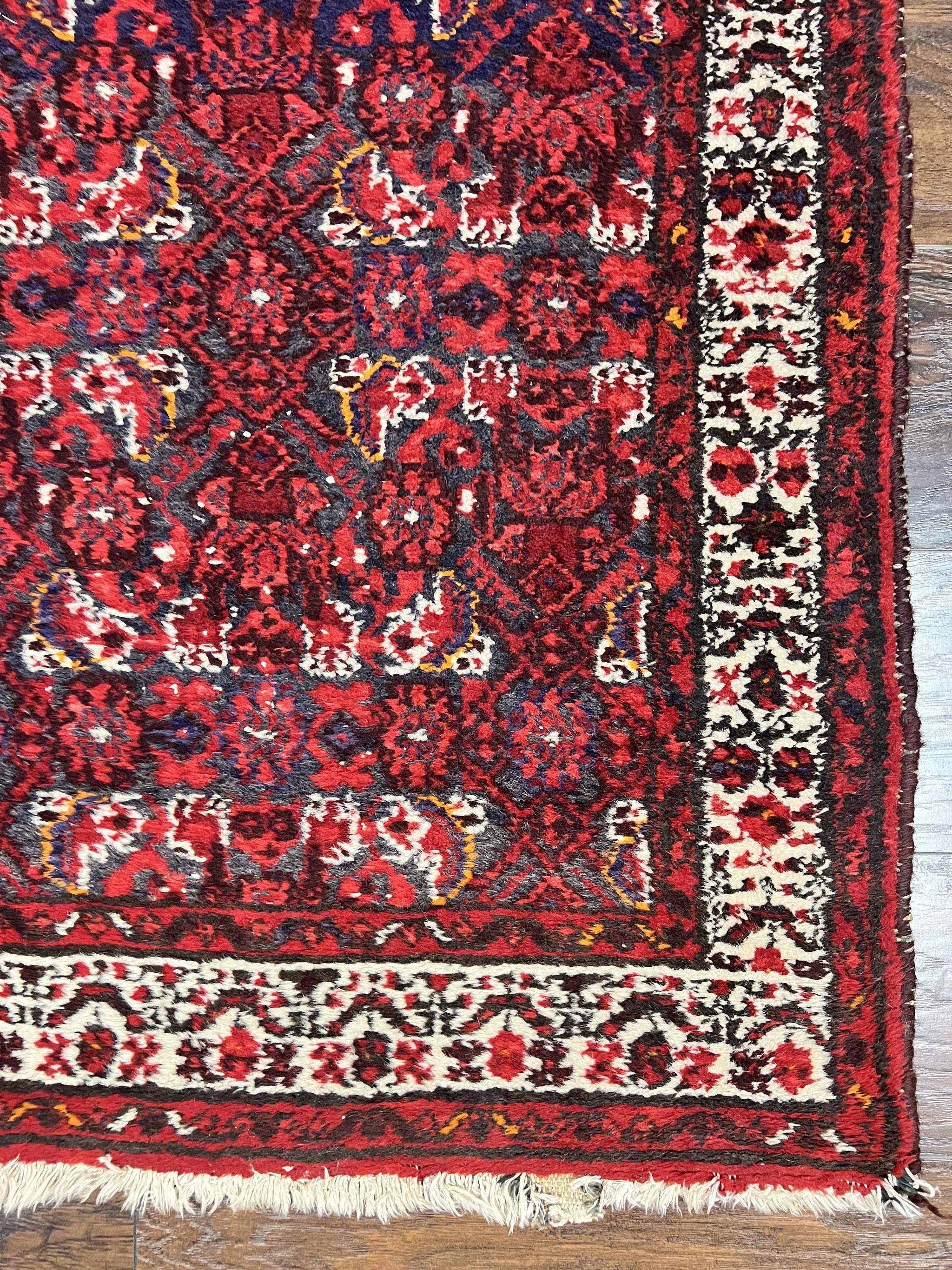 Persian Tribal Runner 3 x 9, Hamadan Dargazin Rug, Dark Blue and Red Wool Hand Knotted Hallway Rug, Vintage Antique Oriental Runner, 9ft Long Runner, Herati by Jewel Rugs
