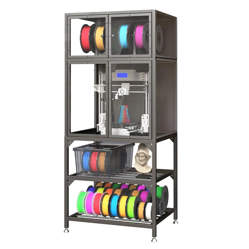 3D Printer Cabinet With Double Layer Filament Storage, Noise Reducing Design - Black by Unique Piece Furniture