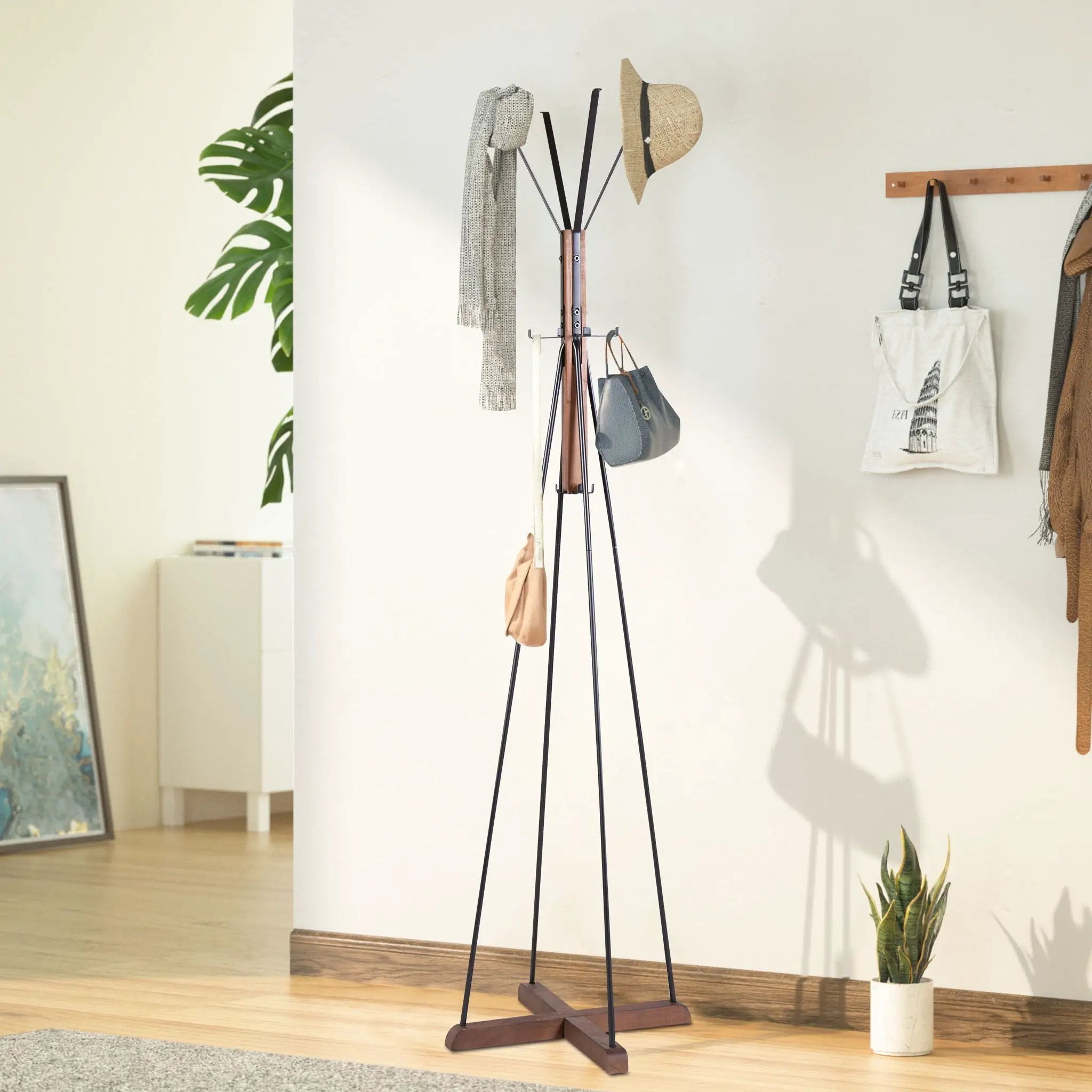 Reclaimed Wood And Metal Freestanding Coat Rack With Hooks Use In Bedroom, Living Room - Natural by Unique Piece Furniture