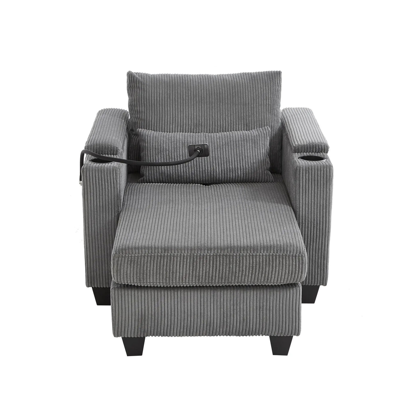 Convertible Chaise Lounge Sofa Chair With USB Ports, Cup Holders, Phone Holder And Storage by HouseOfZazla