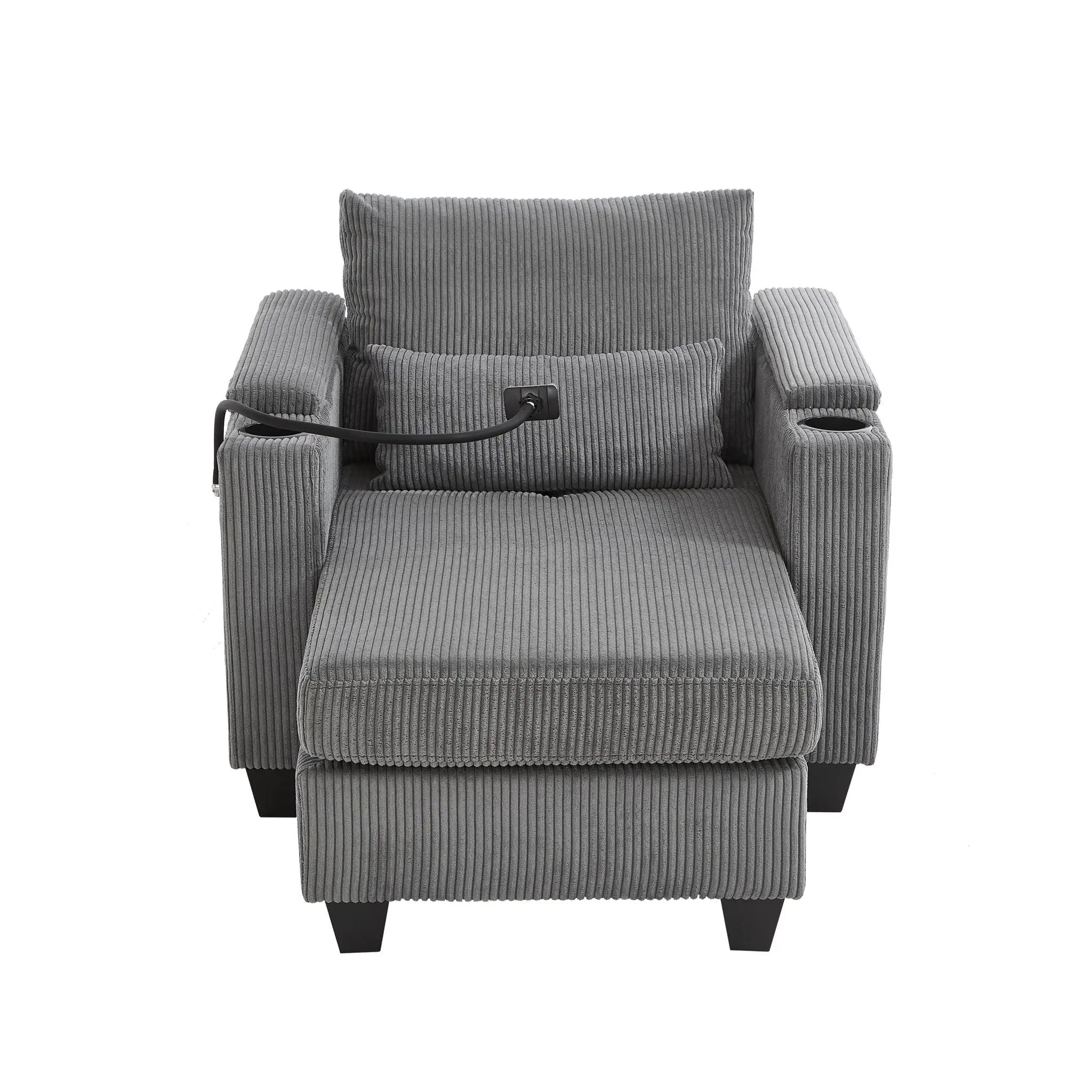 Convertible Chaise Lounge Sofa Chair With USB Ports, Cup Holders, Phone Holder And Storage by Unique Piece Furniture