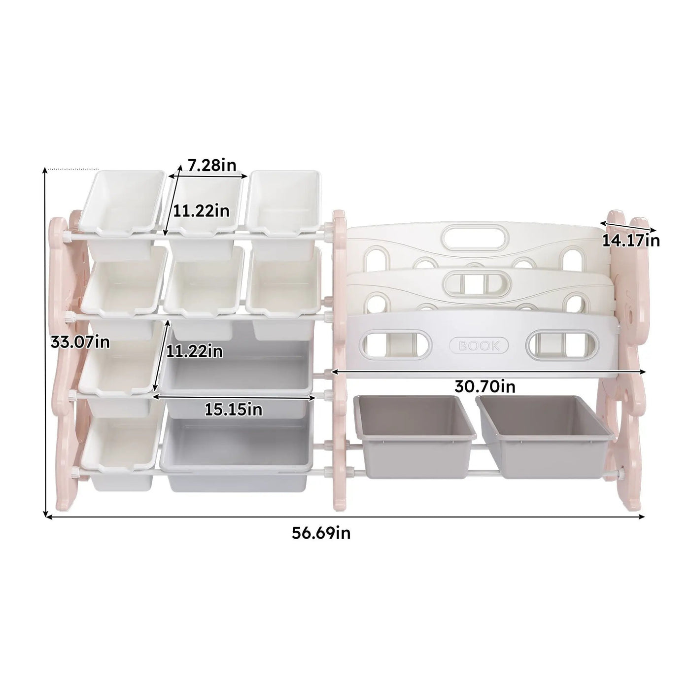 Kids Toy Storage Organizer With 2 Tier Bookshelf, Toy Storage With 12 Bins by Unique Piece Furniture