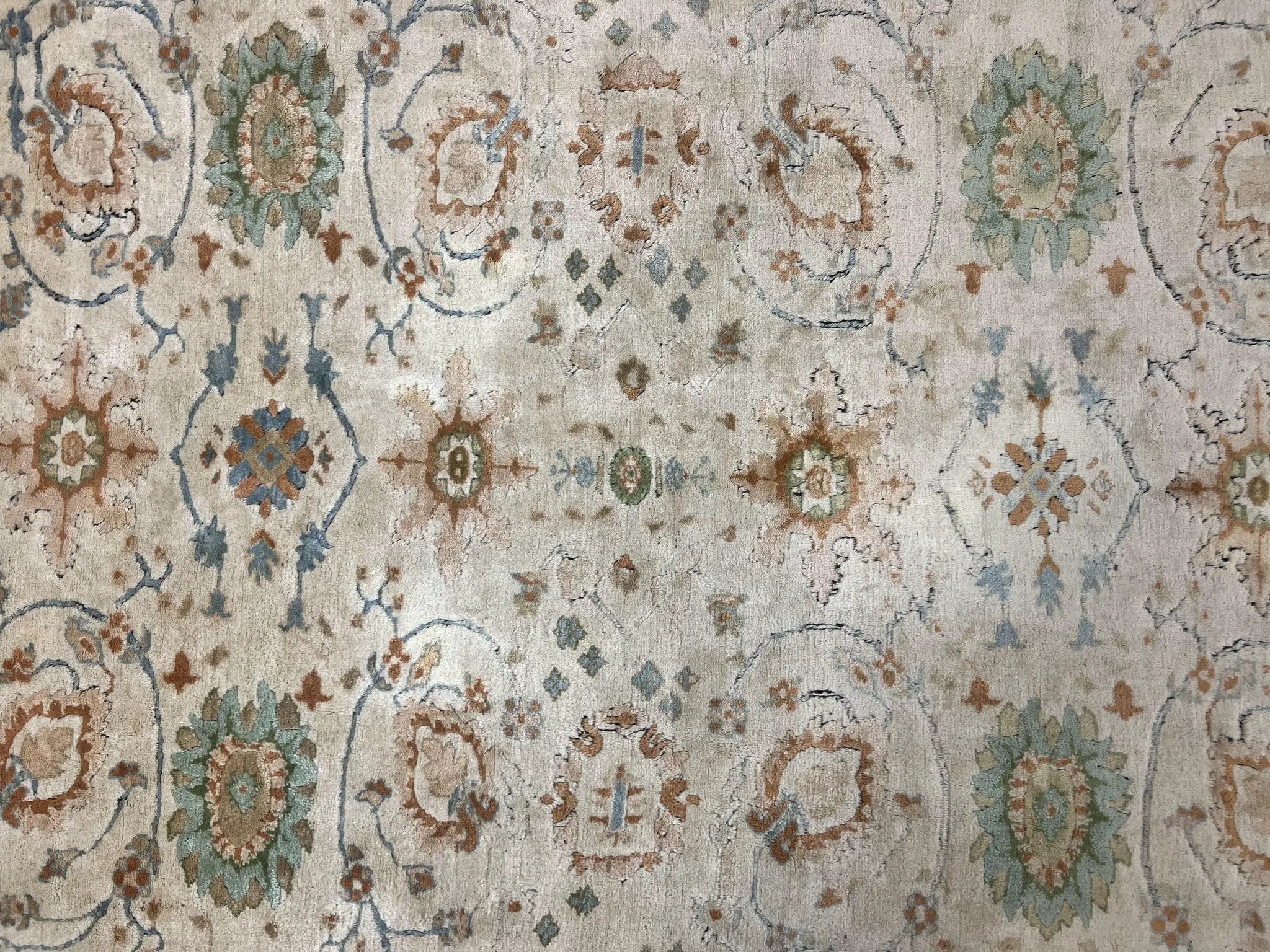 Turkish Oushak Rug 9x10, Farmhouse Rug, Beige & Light Blue by Jewel Rugs