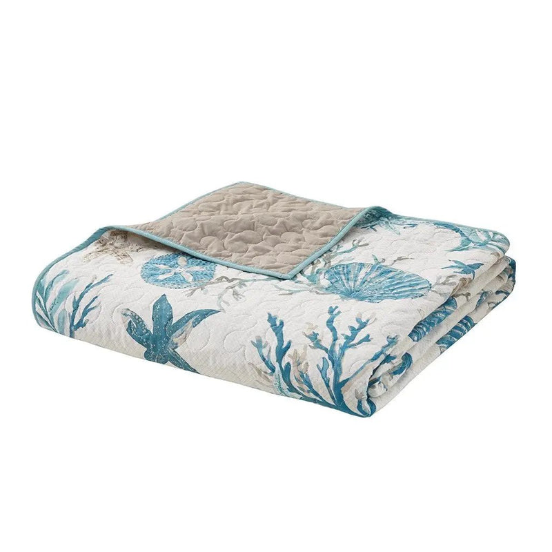 6 Piece Cotton Sateen Quilt Set with Throw Pillows Aqua Full/Queen by HouseOfZazla