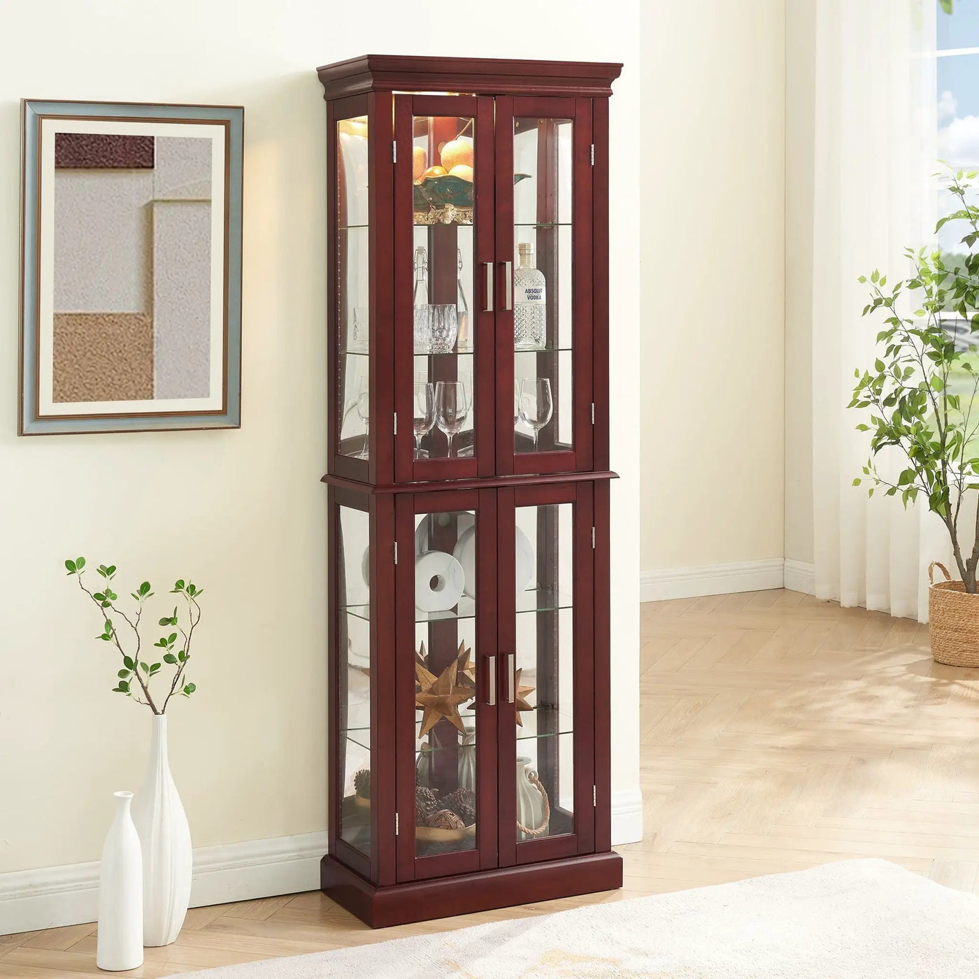 Lighted Curio Cabinet With Adjustable Shelves and Mirrored Back Panel by HouseOfZazla