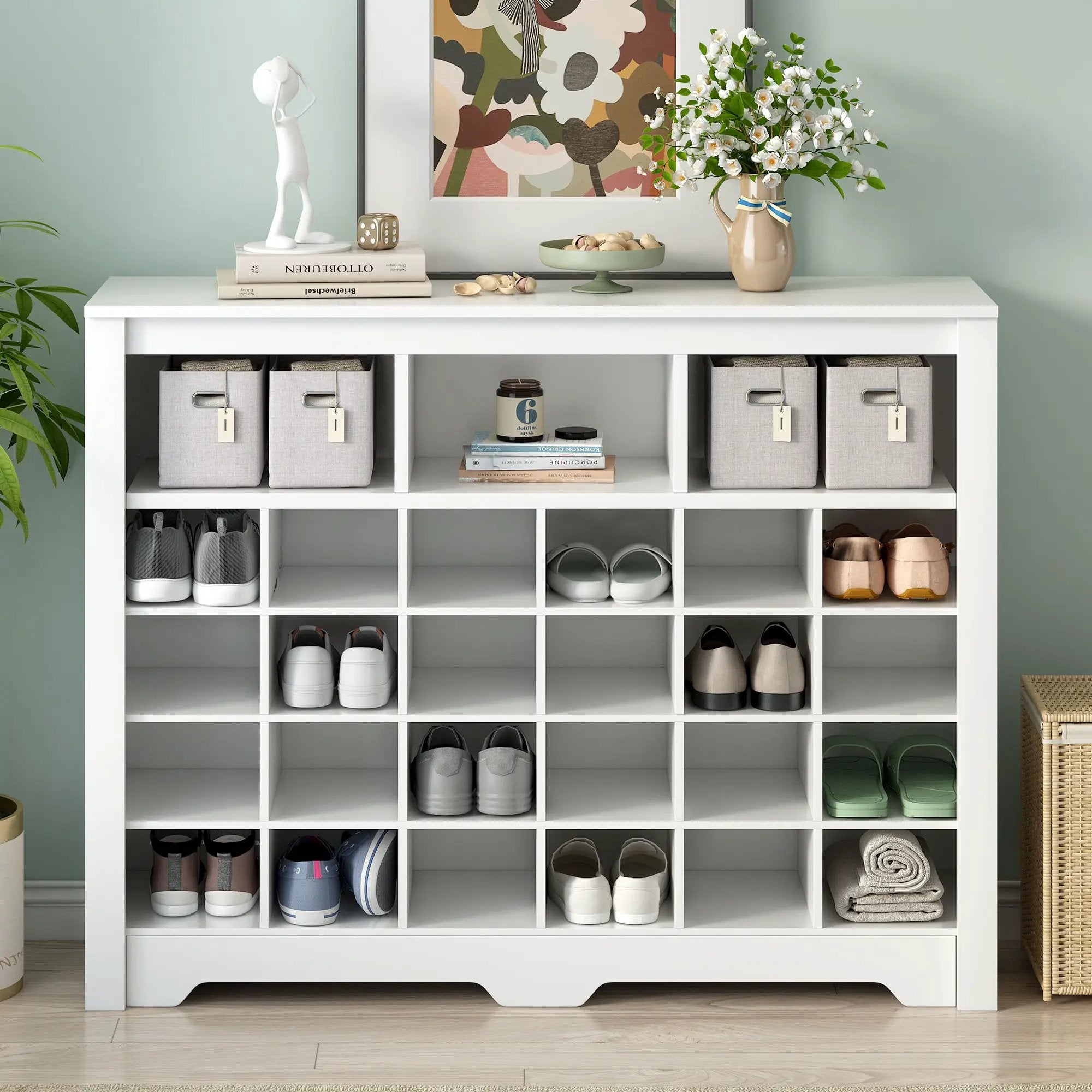 24 Shoe Cubby Console, Shoe Cabinet - White by Unique Piece Furniture