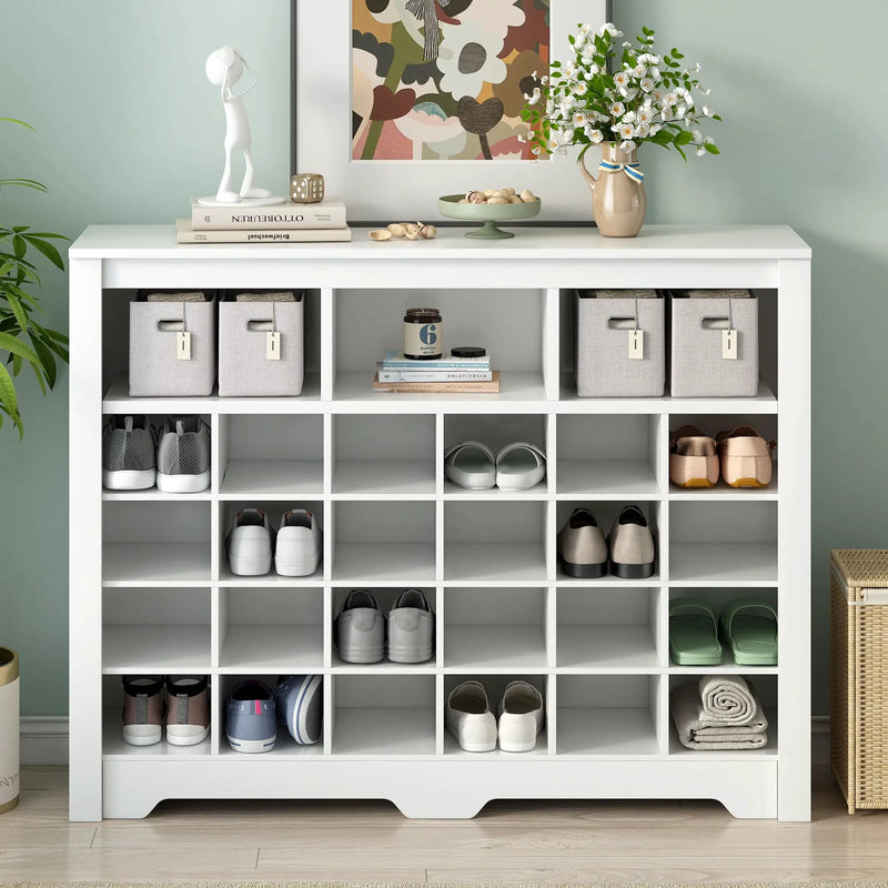 24 Shoe Cubby Console, Shoe Cabinet - White
