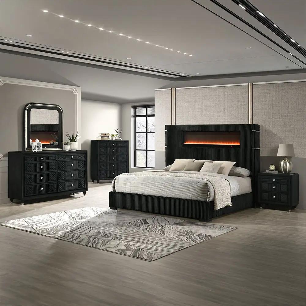 Garner - Bed With Fireplace, LED, Reading Light, Speaker, Bluetooth & USB by Unique Piece Furniture