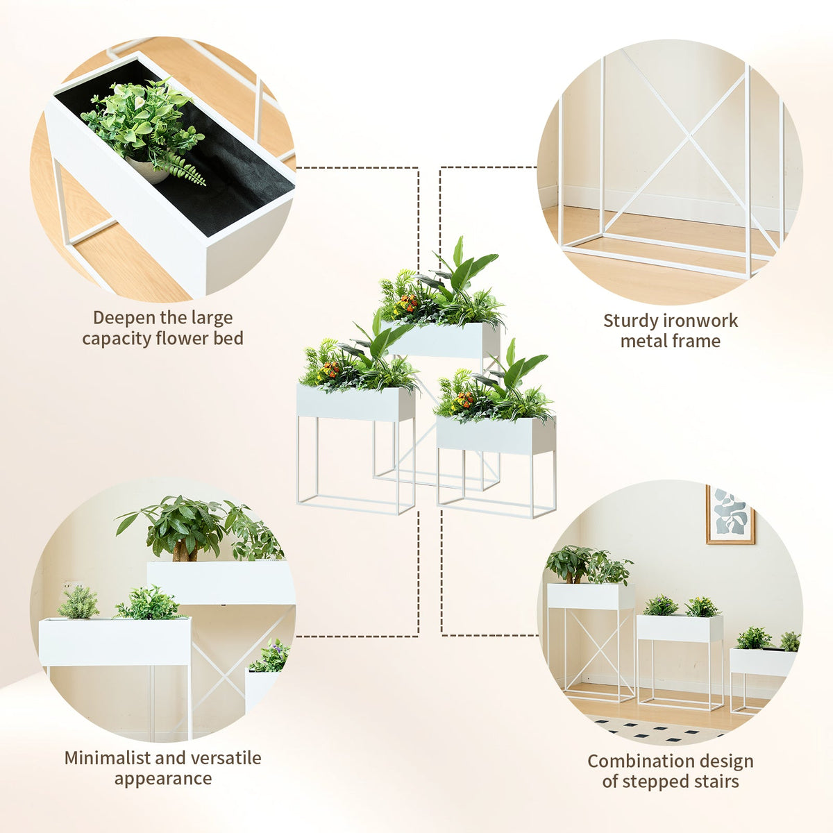 Metal Raised Garden Bed Planter Stand Set with Non-Woven Liner – White, photo 4 of 7
