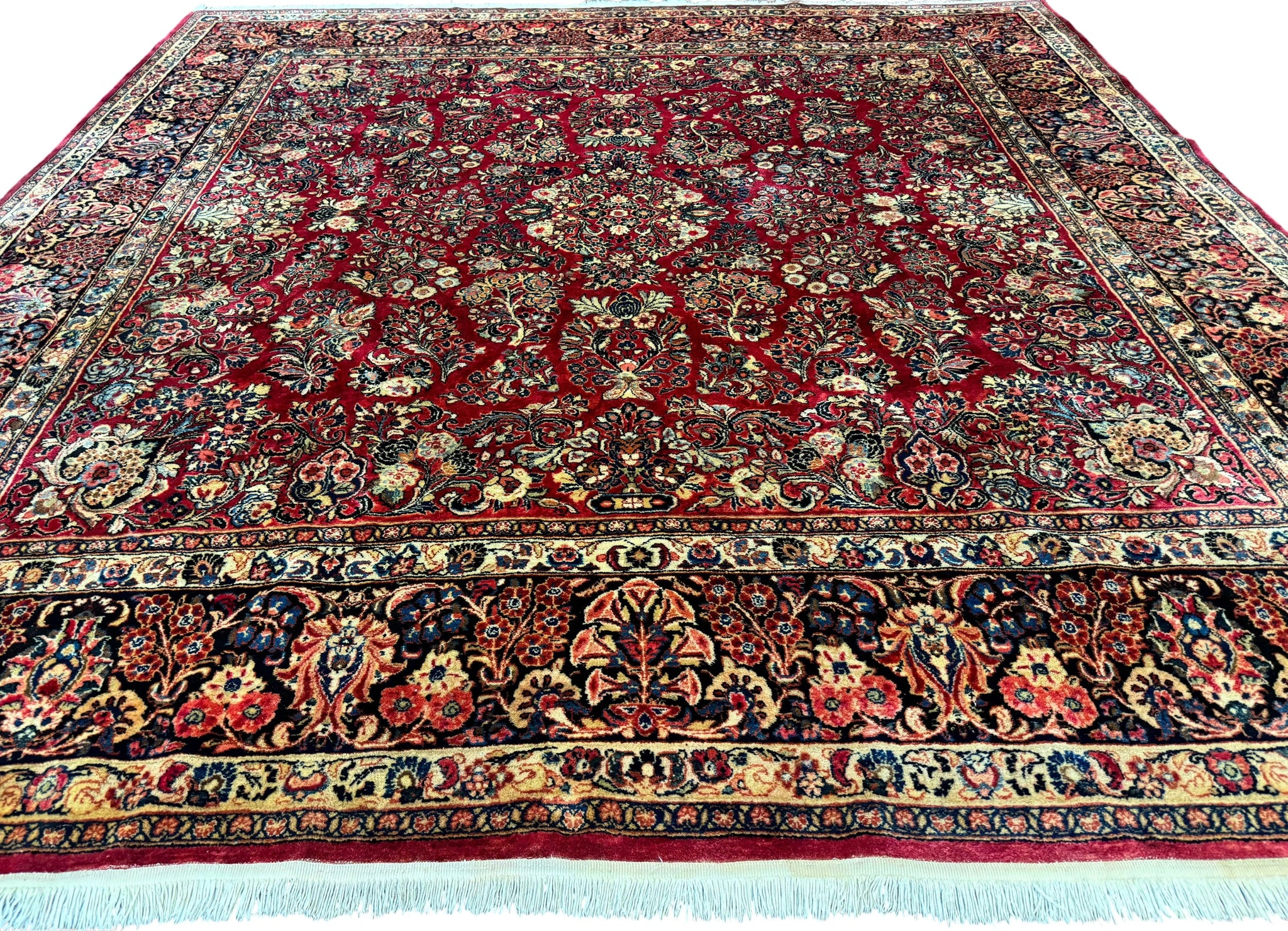 Persian Sarouk Rug 10x10, Square Persian Carpet, Red, Floral, Antique by Jewel Rugs