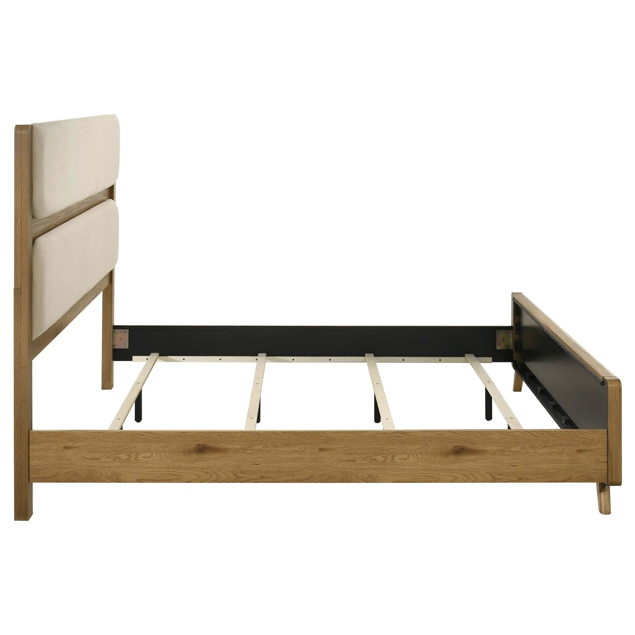 Bennett 62-inch Eastern King Upholstered Panel Bed Cream and Light Oak by Unique Piece Furniture