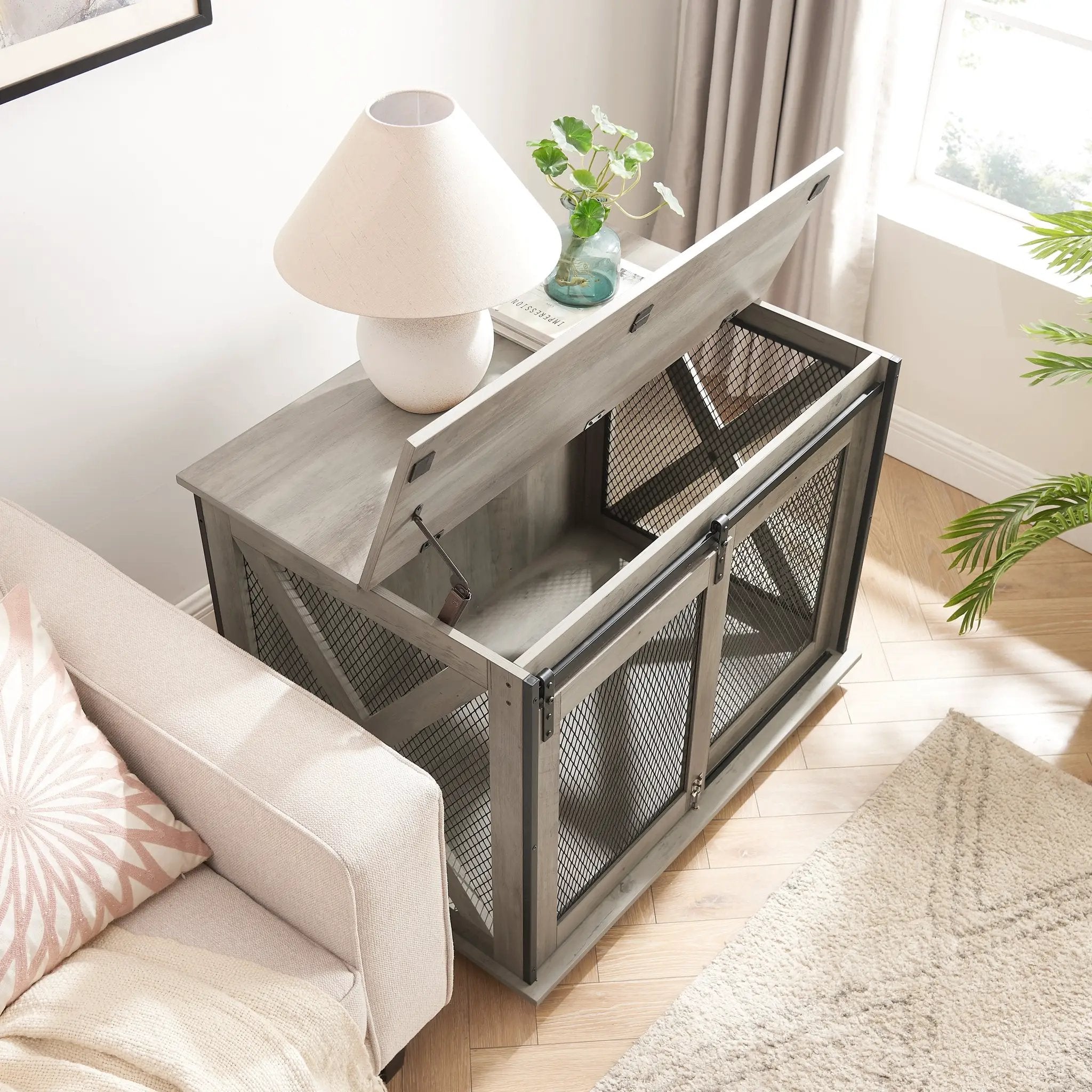 Farmhouse Dog Cage Crate Furniture with Sliding Barn Door by HouseOfZazla