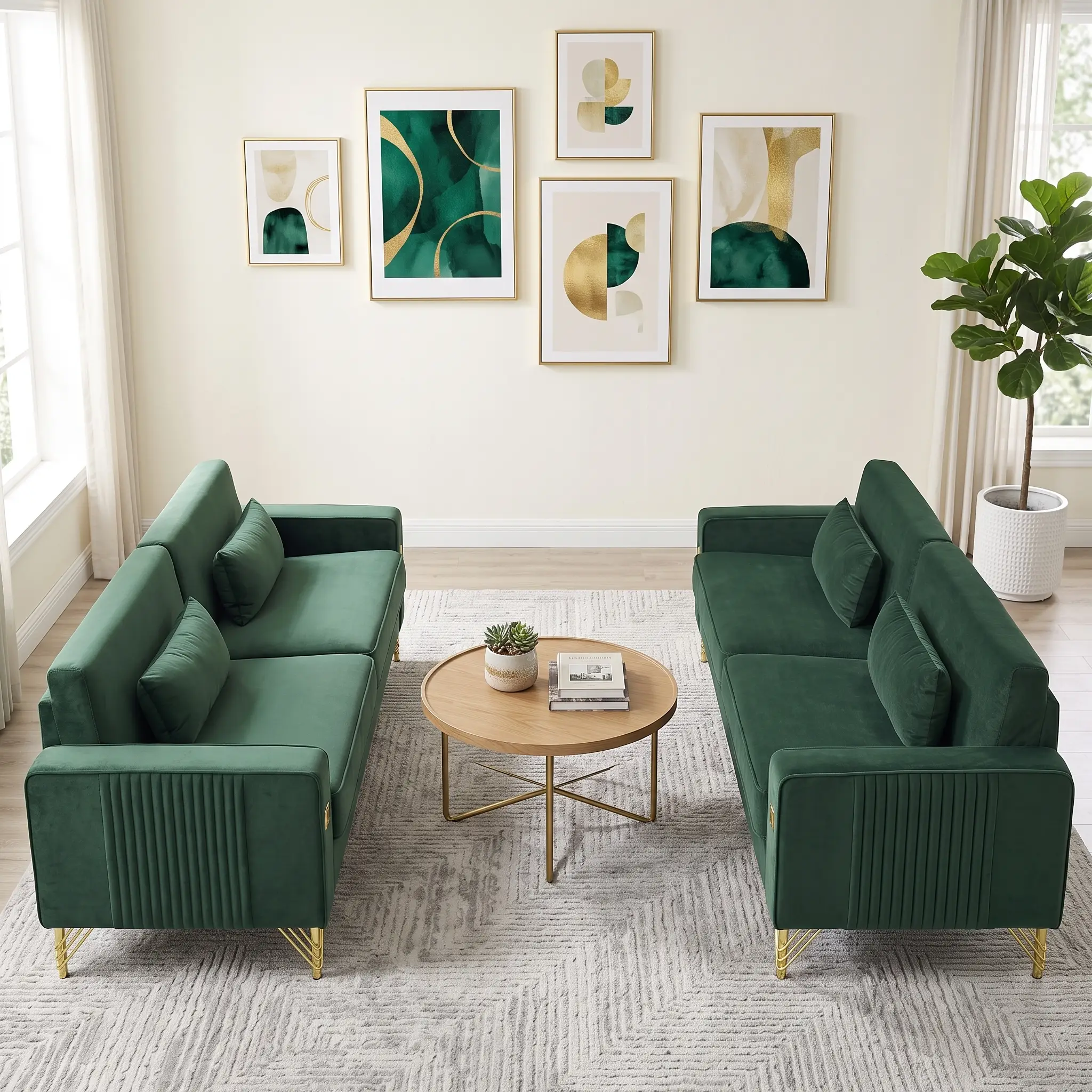 Emerald Green Velvet 2-Piece Sofa Set by HouseOfZazla