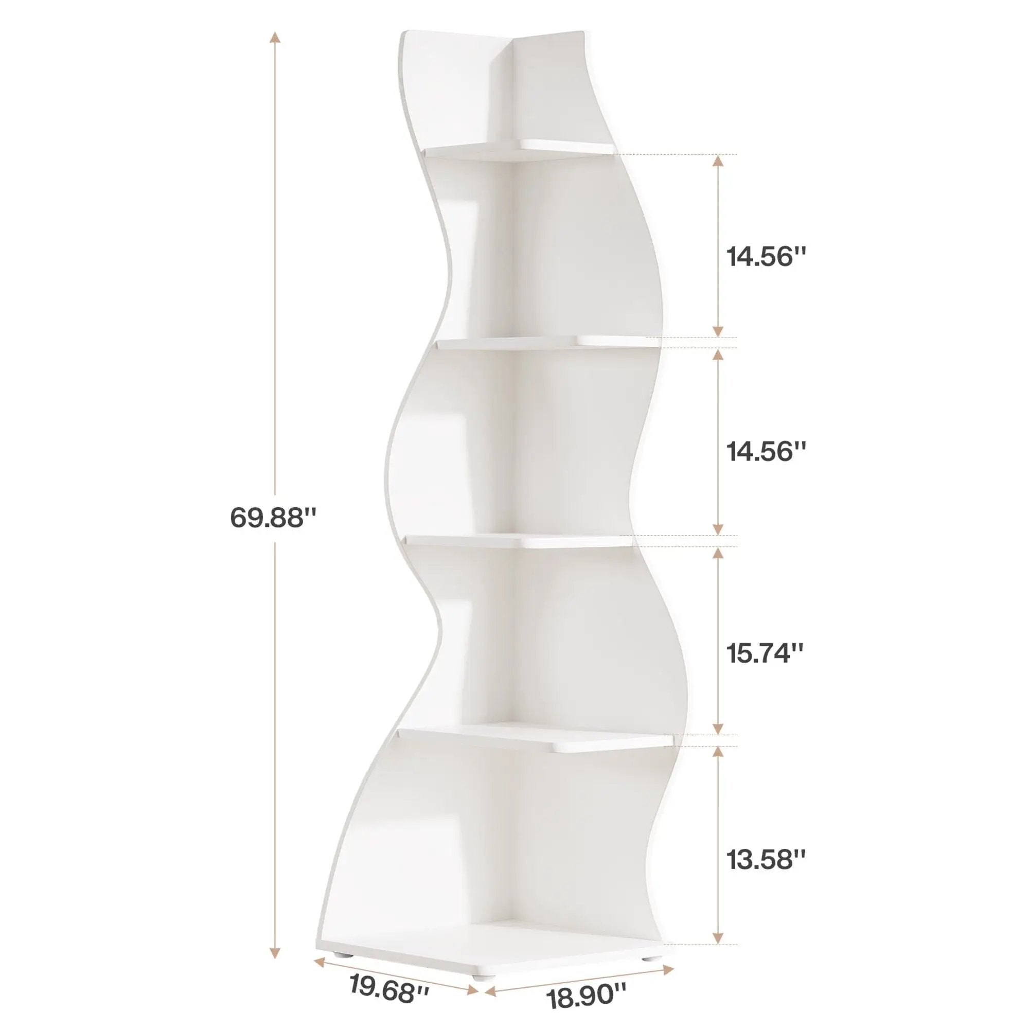 5 Tier Wavy Corner Bookshelf And Plant Stand For Living Room by HouseOfZazla