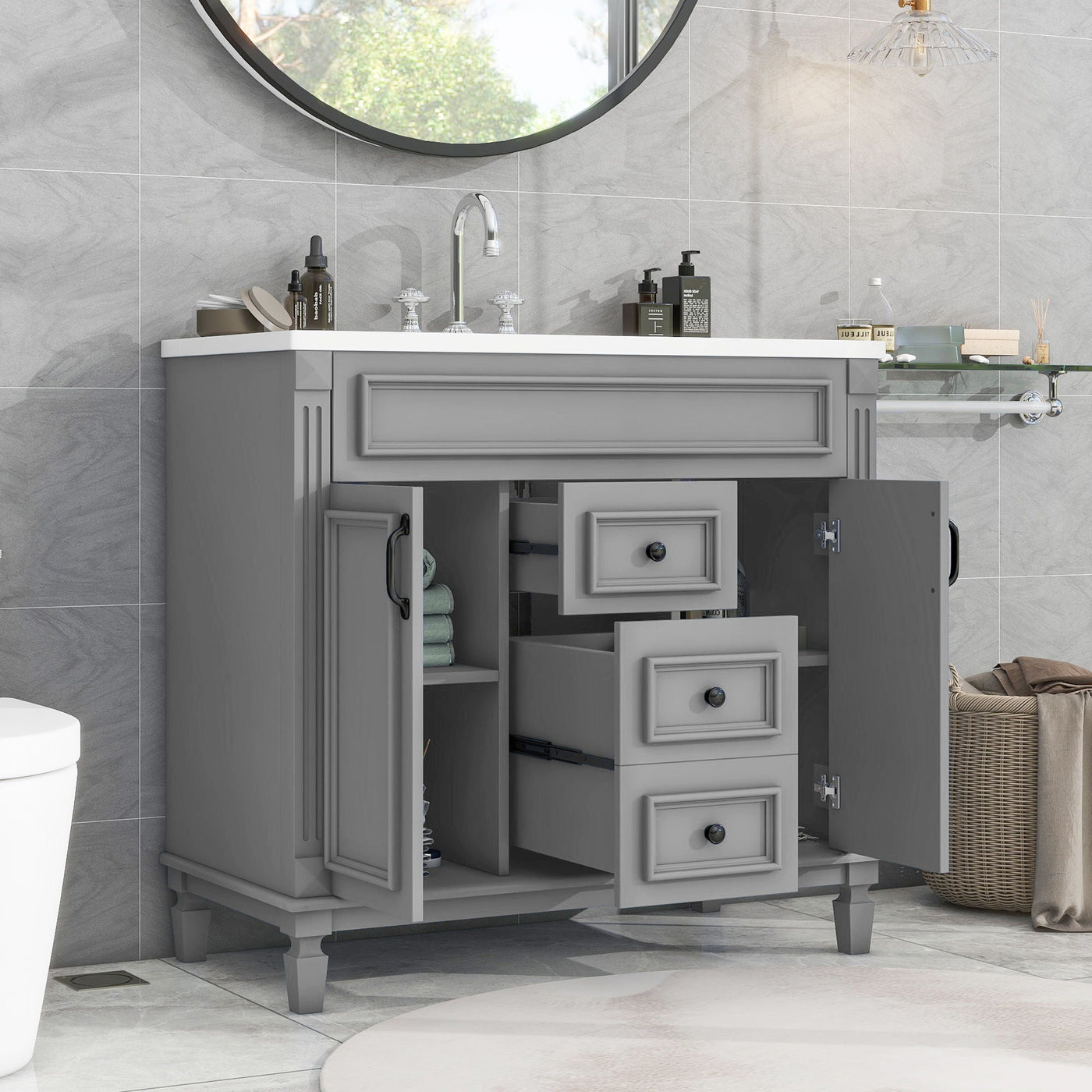Bathroom Vanity With Top Sink, Basin On Cabinet With 2 Soft Closing Doors And 2 Drawers by Unique Piece Furniture
