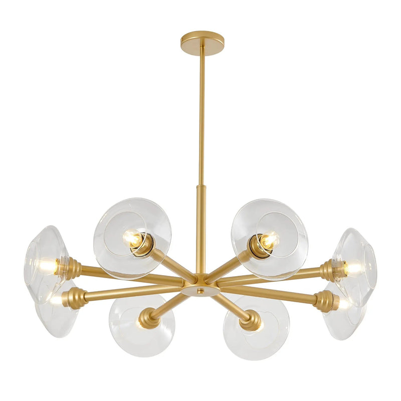 36" Modern Gold 8-Light Sputnik Chandelier with Clear Glass Shades by HouseOfZazla