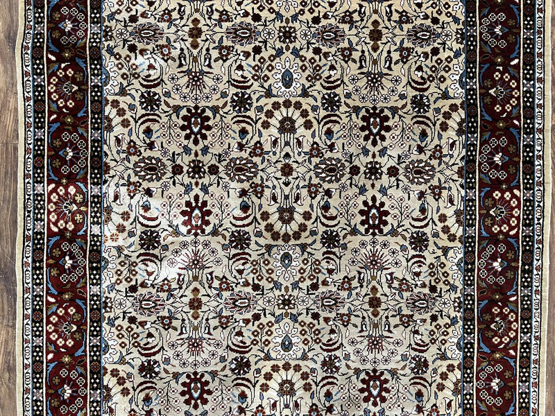 Fine Sino-Persian Silk Rug 3x5, High Quality Silk Carpet, Handmade Small Silk Rug, Allover Repeated Motif, Tan Maroon Blue Vintage Silk Rug by Jewel Rugs