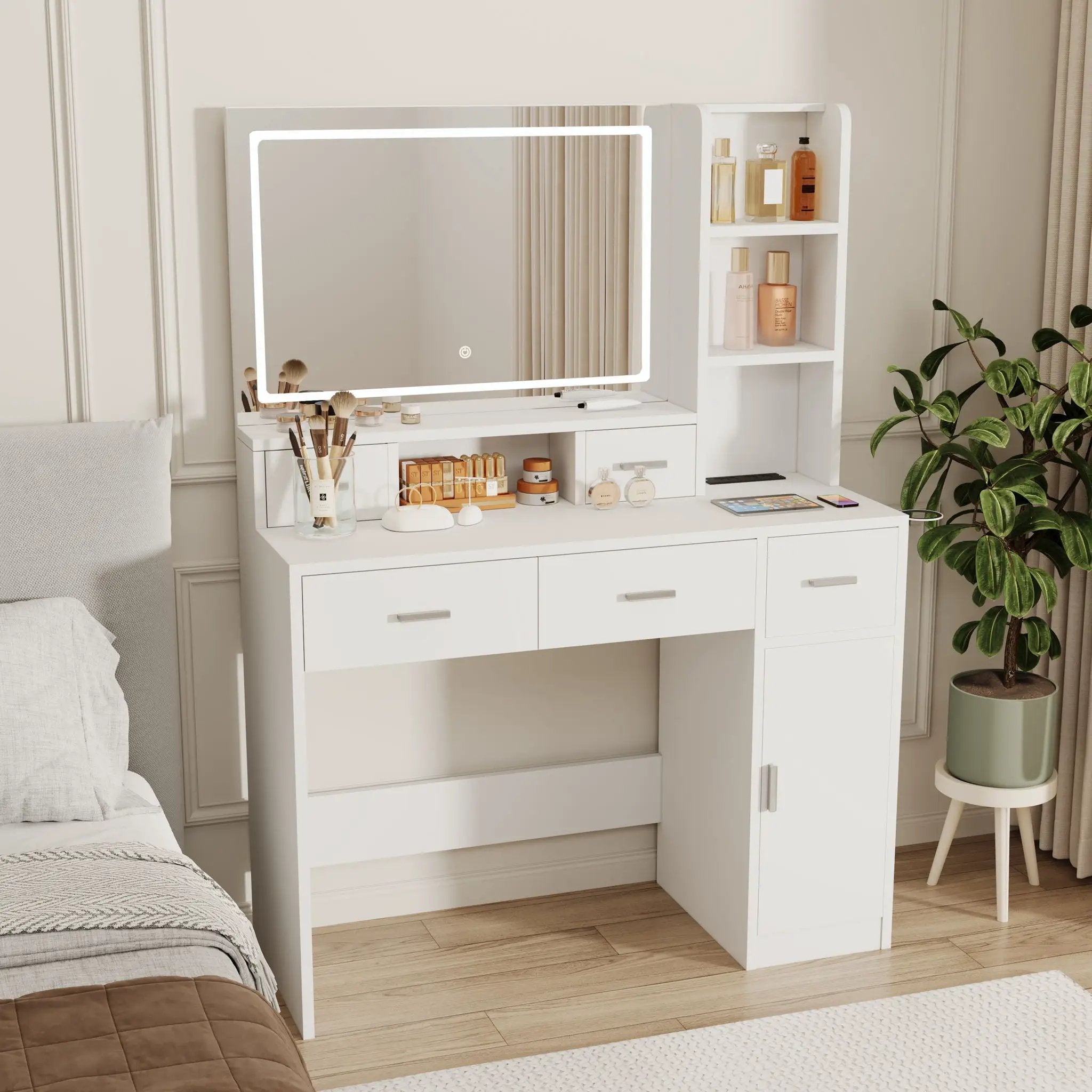 40.95" Newly Designed Smart Mirror Dressing Table With Drawers And Storage Cabinet, Dressing Table With Dressing Pad For Bedroom, Dressing Room by HouseOfZazla