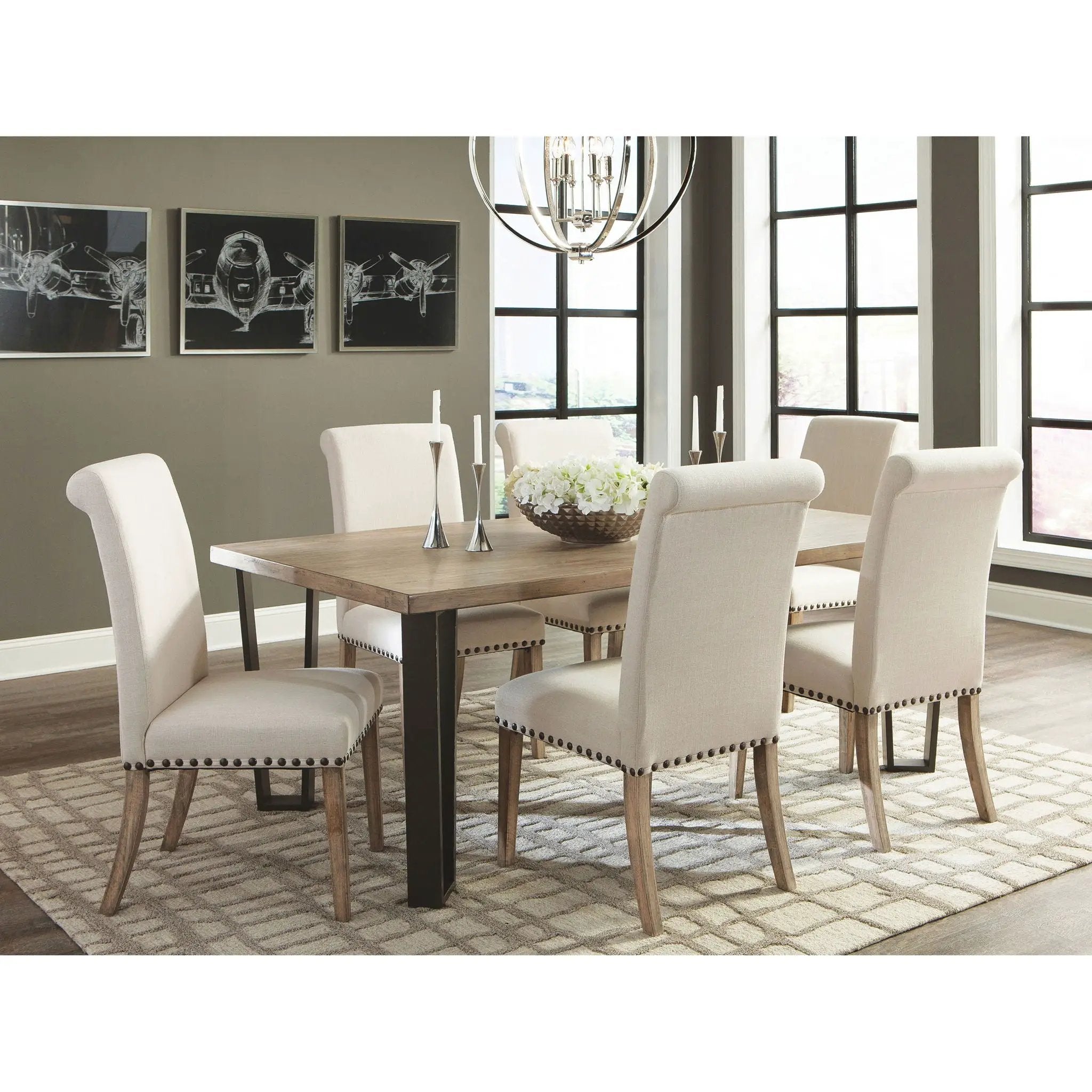 Upholstered Dining Chair With Rolled Edge Seat Back (Set of 2) - Beige by HouseOfZazla