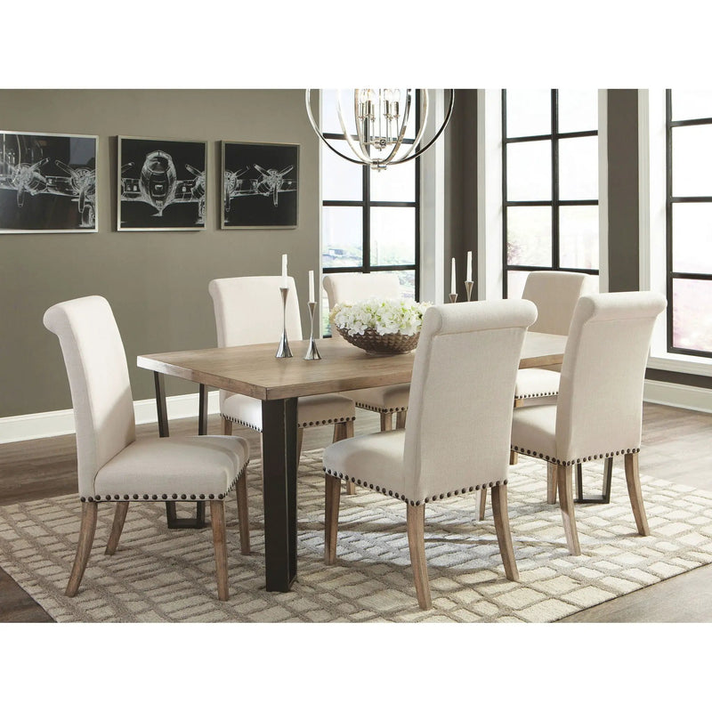 Upholstered Dining Chair With Rolled Edge Seat Back (Set of 2) - Beige by HouseOfZazla