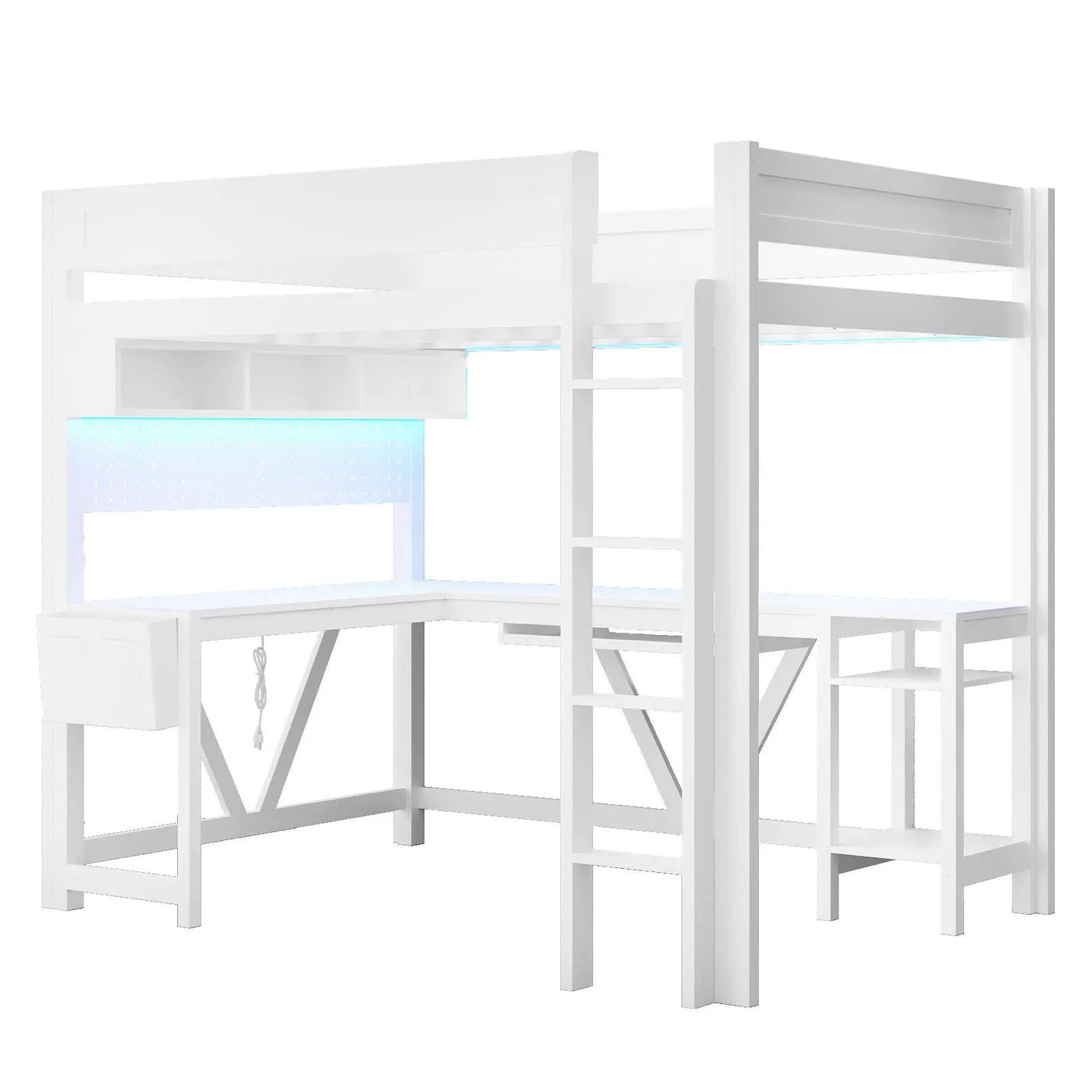 Gaming Loft Bed With Desk, Storage Shelves, LED And Charging Station by HouseOfZazla