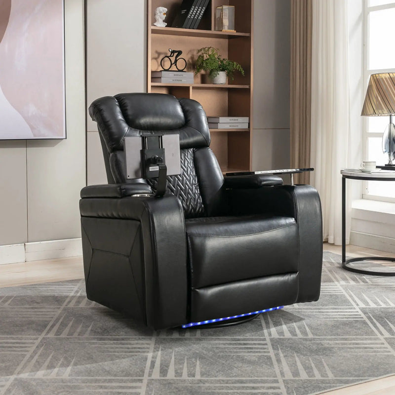 270 Degree Swivel Power Recliner With Tray Table, Phone Holder, Cup Holder, USB Port by HouseOfZazla