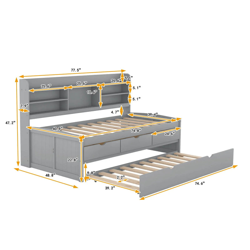 Captain Bed With Built In Bookshelves, 3 Storage Drawers, And Trundle by HouseOfZazla