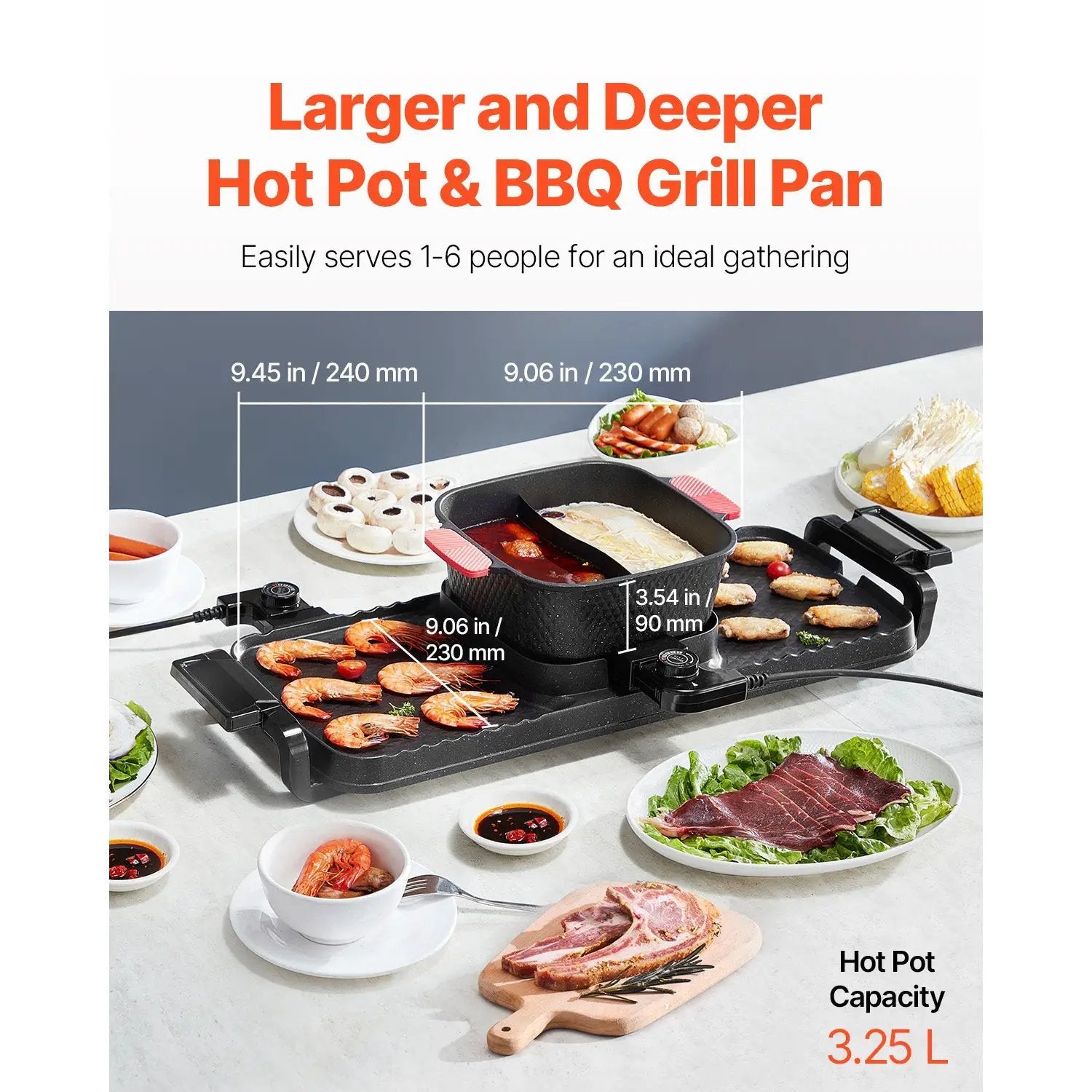 Hot Pot with Grill 2300W 2-in-1 Electric Smokeless BBQ Pan with Removable Pot by HouseOfZazla