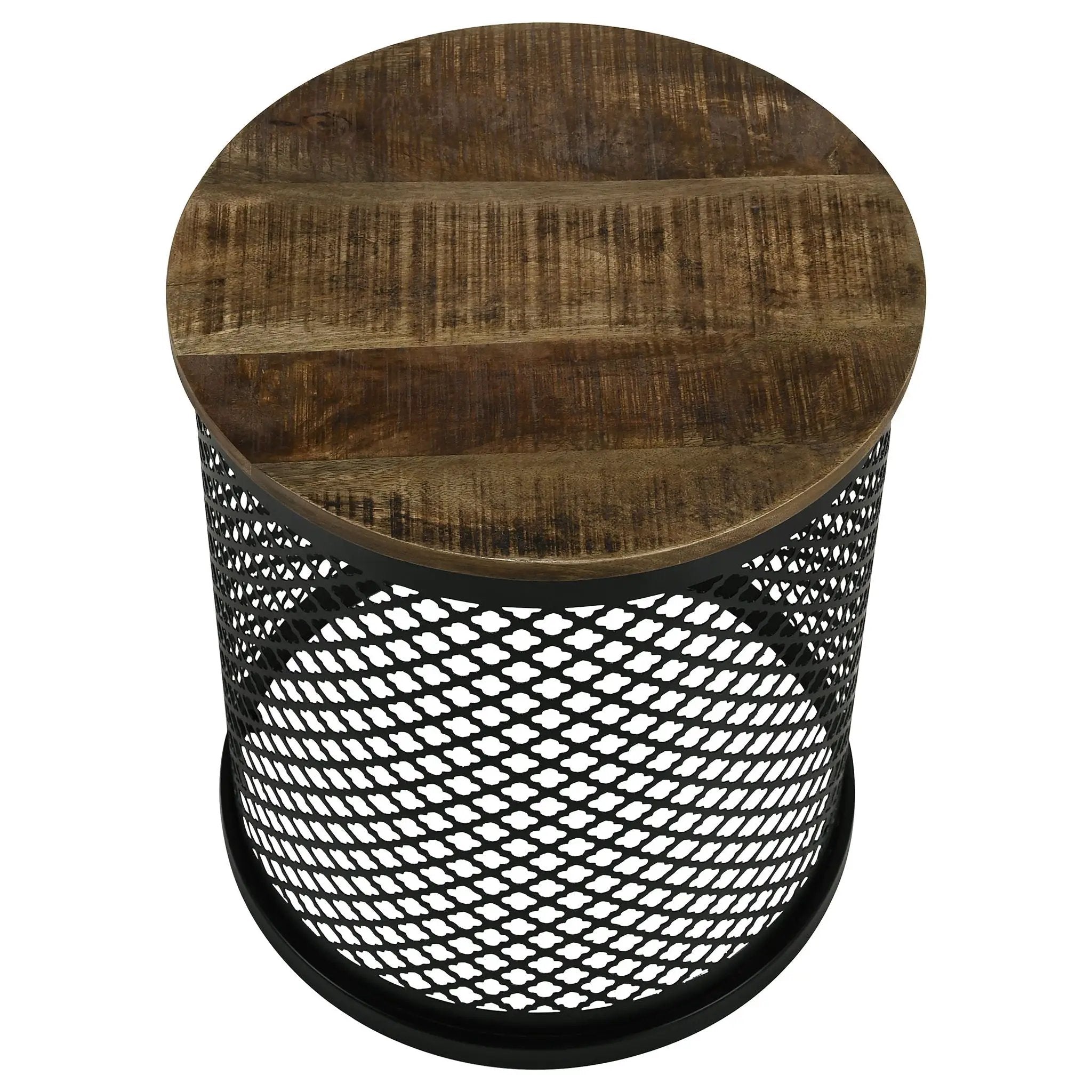 Aurora Round Drum Base Accent Side Table Natural and Black by Unique Piece Furniture