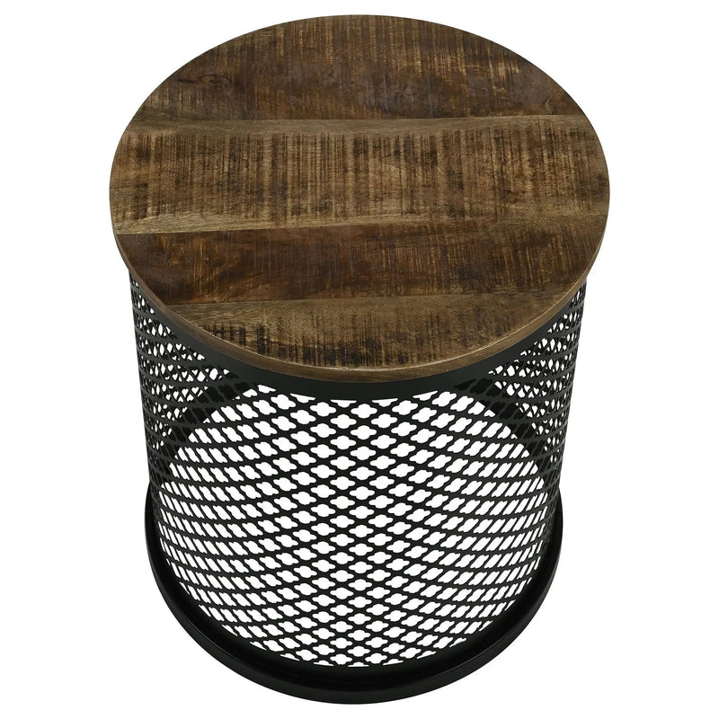 Aurora Round Drum Base Accent Side Table Natural and Black by Unique Piece Furniture