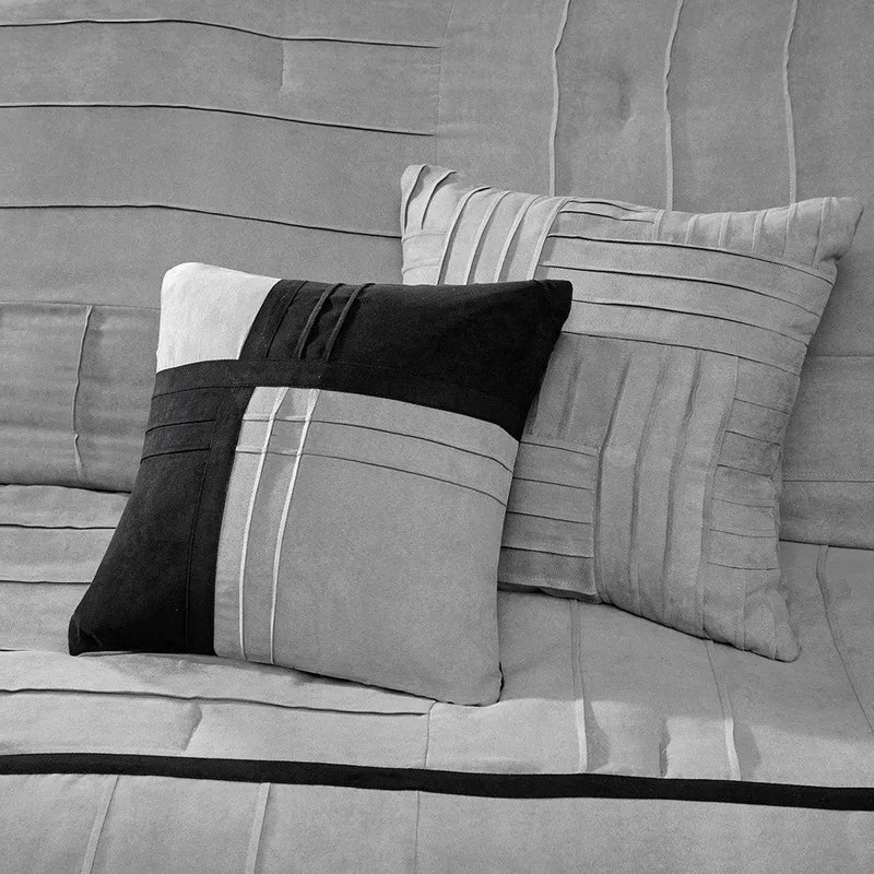 7 Piece Faux Suede Comforter Set Grey Queen by HouseOfZazla