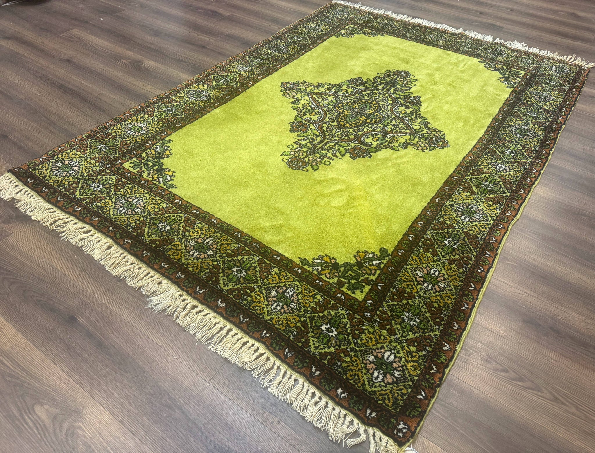 Moroccan Rug 6x8, Semi Open Field, Vintage, Lime Green, Wool Carpet by Jewel Rugs