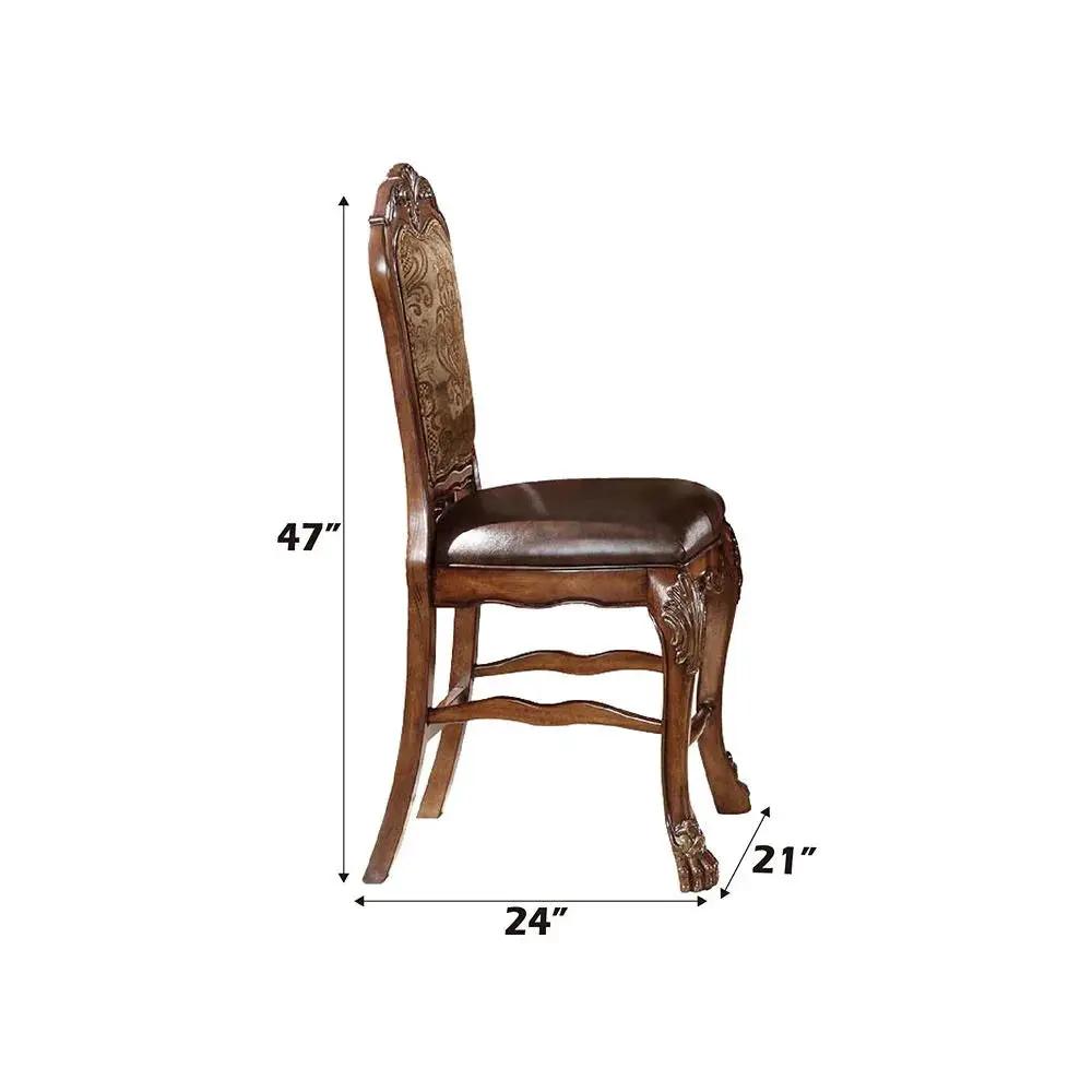Dresden - Counter Height Chair (Set of 2) - Vintage Synthetic Leather Seat & Floral Fabric Back & Cherry Oak by Unique Piece Furniture