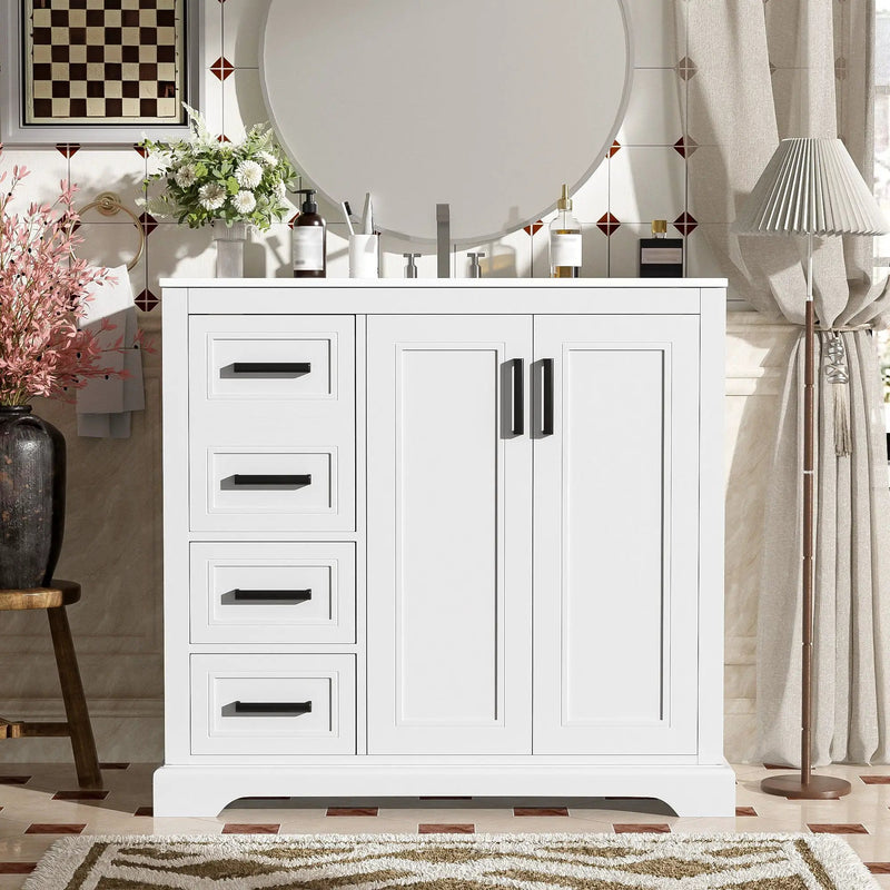 Bathroom Vanity With Sink, Soft Close Doors, Adjustable Shelf & 3 Drawers by HouseOfZazla
