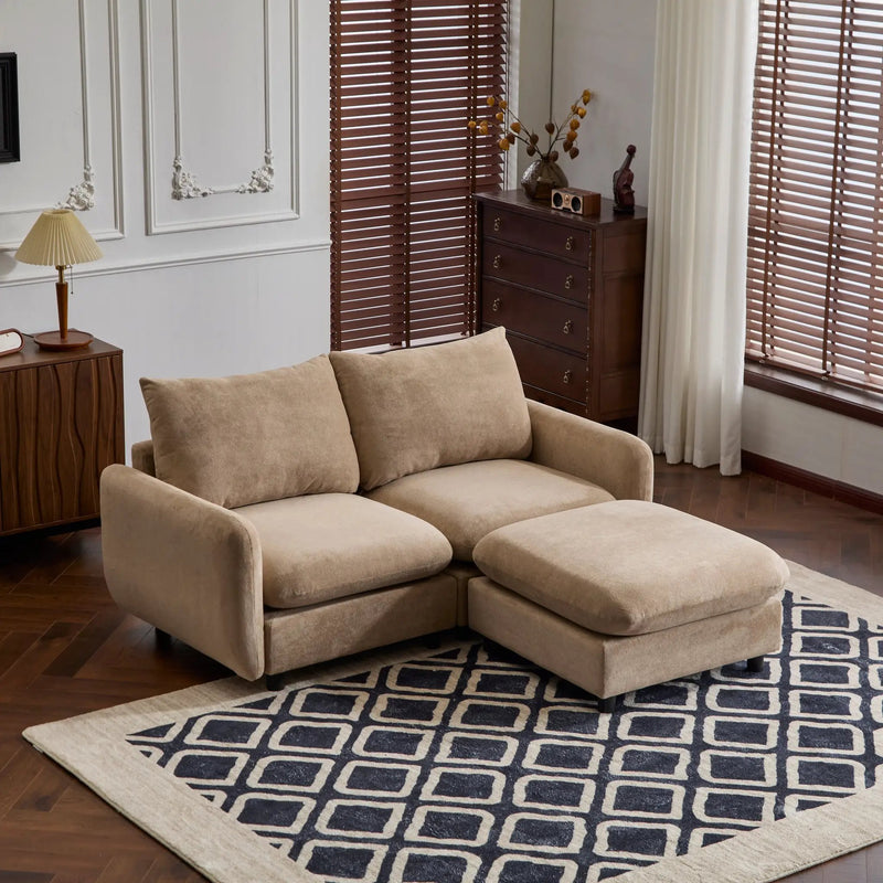 69 in. 3-Piece L Shaped Modular Velvet Sectional Sofa with Ottoman, NOMAD by HouseOfZazla