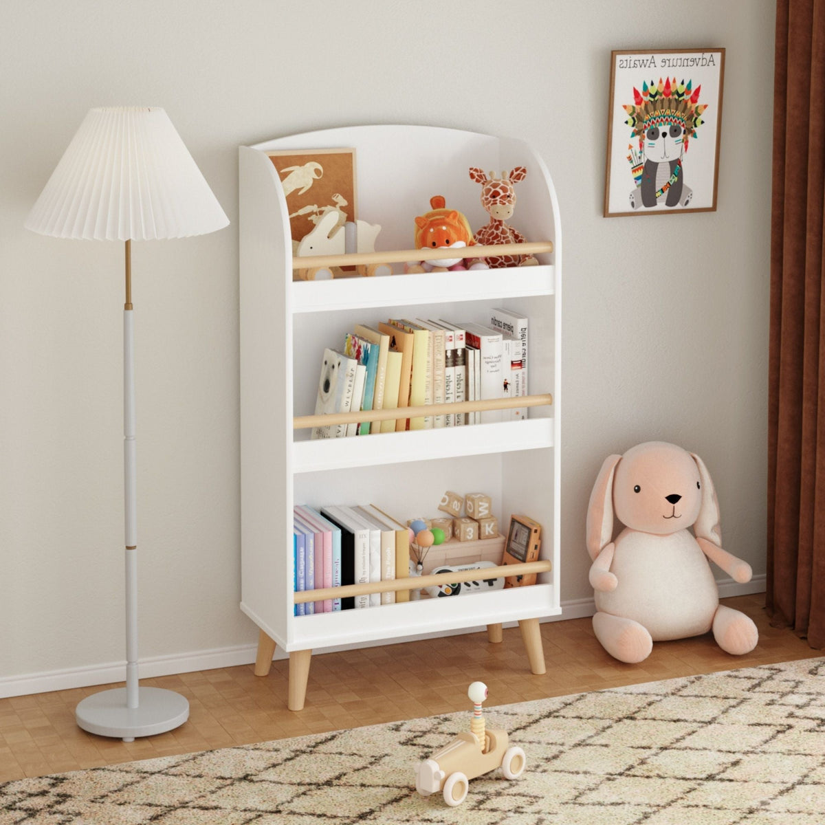 White 3-Tier Bookshelf with Toy Storage - MDF & Pine Construction, photo 4 of 4
