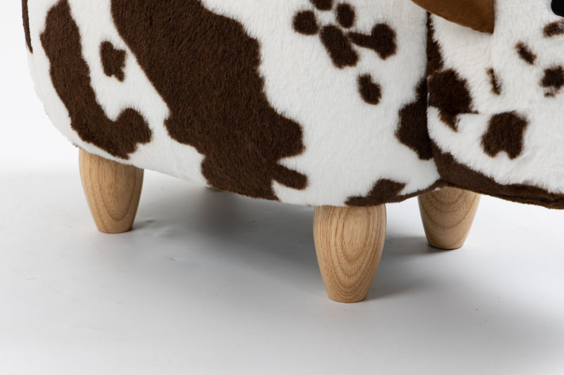 Faux-Fur Ottoman with Hidden Storage and Solid Wood Legs - Brown & White, photo 7 of 9