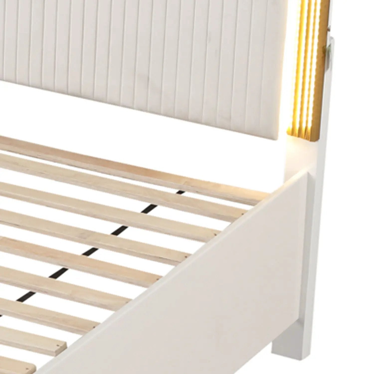 Obsession - Queen Size Bed With LED Headboard And Footboard Storage Drawer - White by HouseOfZazla