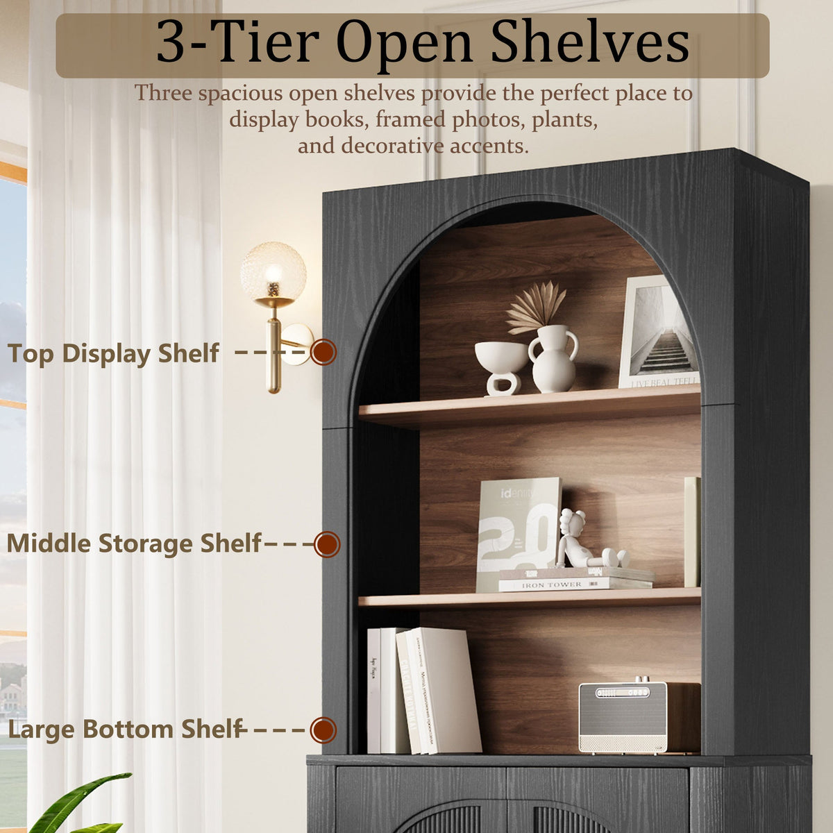 Modern Black Bookcase with Storage Cabinet - Black, photo 3 of 10