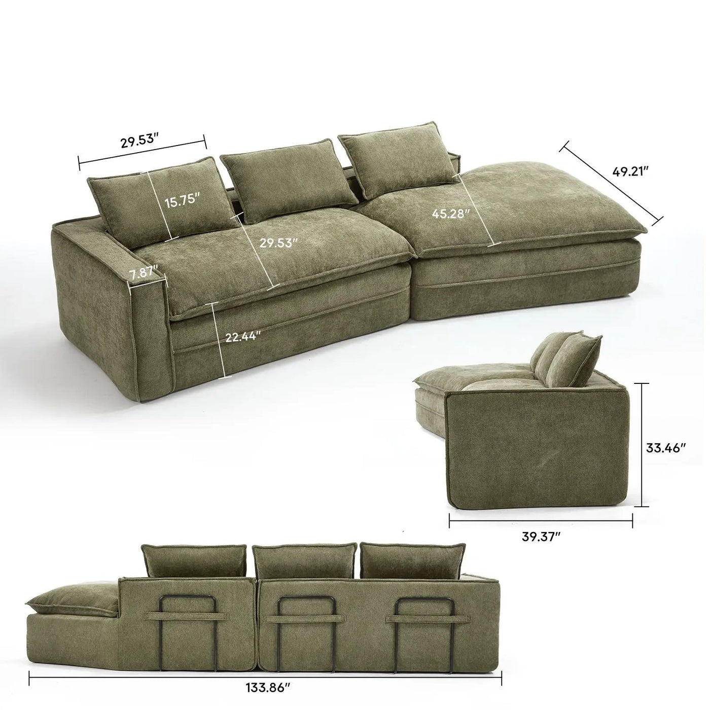Modern Minimalist Modular Sectional Sofa With Deep Seats And Right Facing Chaise by Unique Piece Furniture
